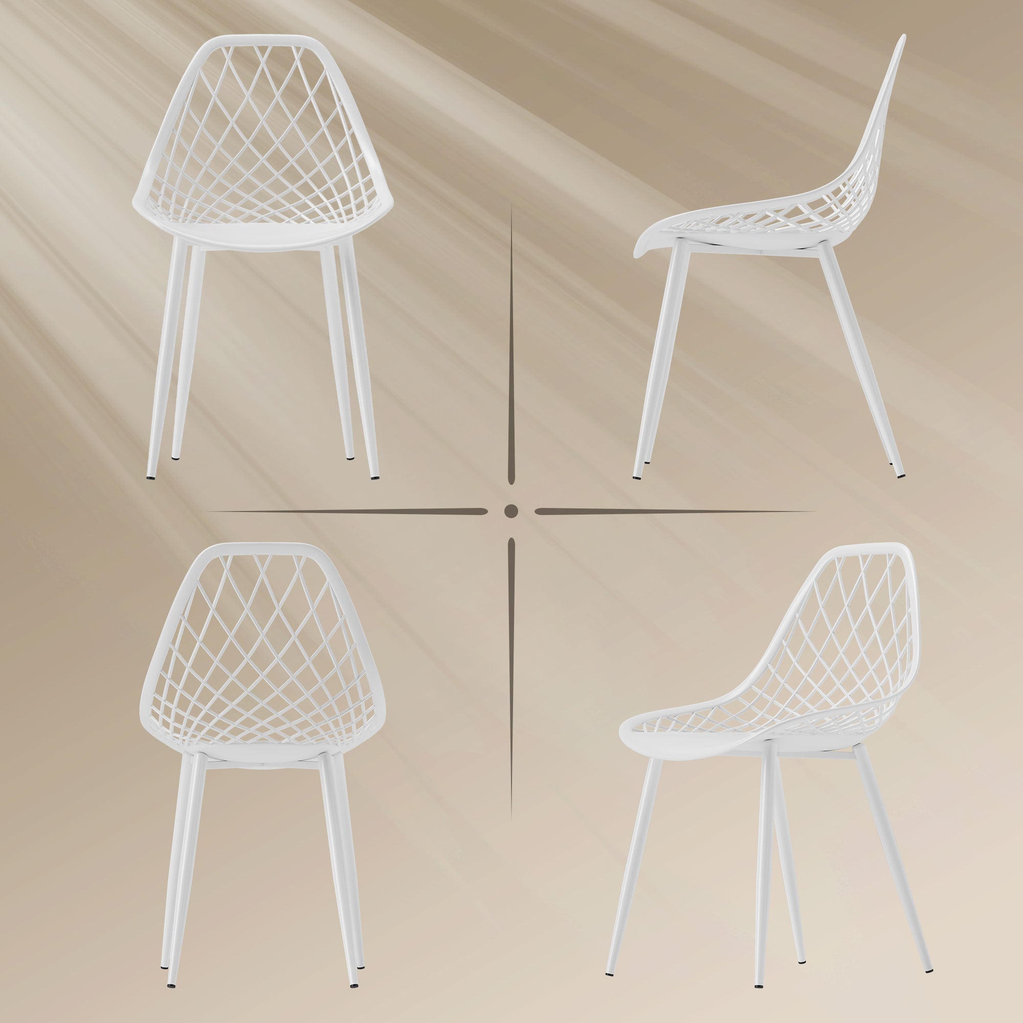 Set of 4 Dining Room Chairs, Modern Kitchen Chairs with Curved Perforated Backrest and Metal Legs, Plastic Chair for Kitchen, Bedroom, and Living Room, White