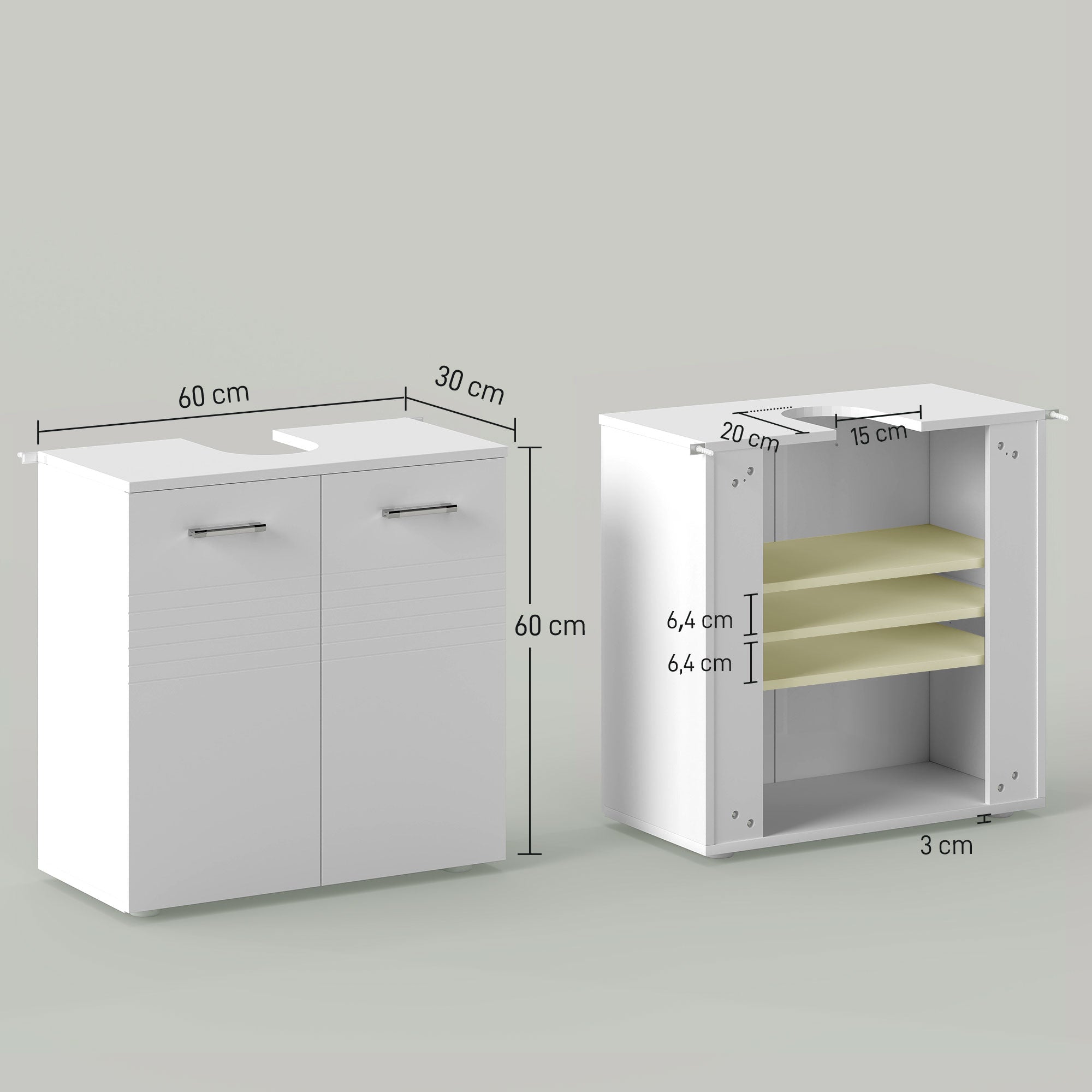 Under Sink Cabinet Bathroom Wall Cabinet with 2 Doors and Adjustable Interior Shelf Modern Style 23.6x11.8x24.6 inches White