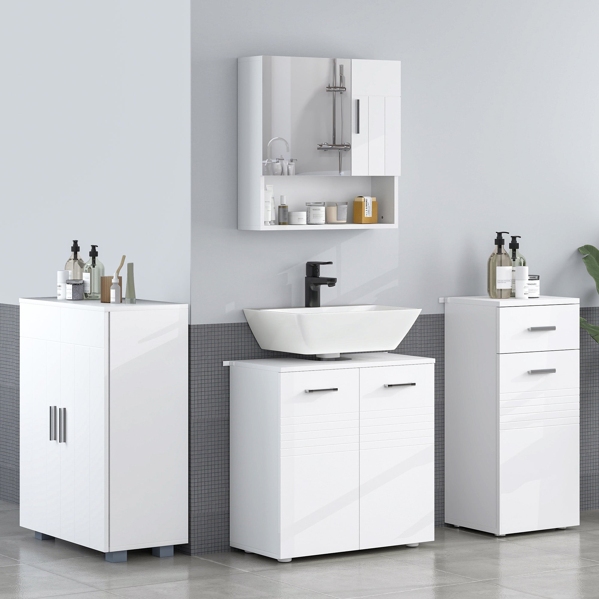 Under Sink Cabinet Bathroom Wall Cabinet with 2 Doors and Adjustable Interior Shelf Modern Style 23.6x11.8x24.6 inches White