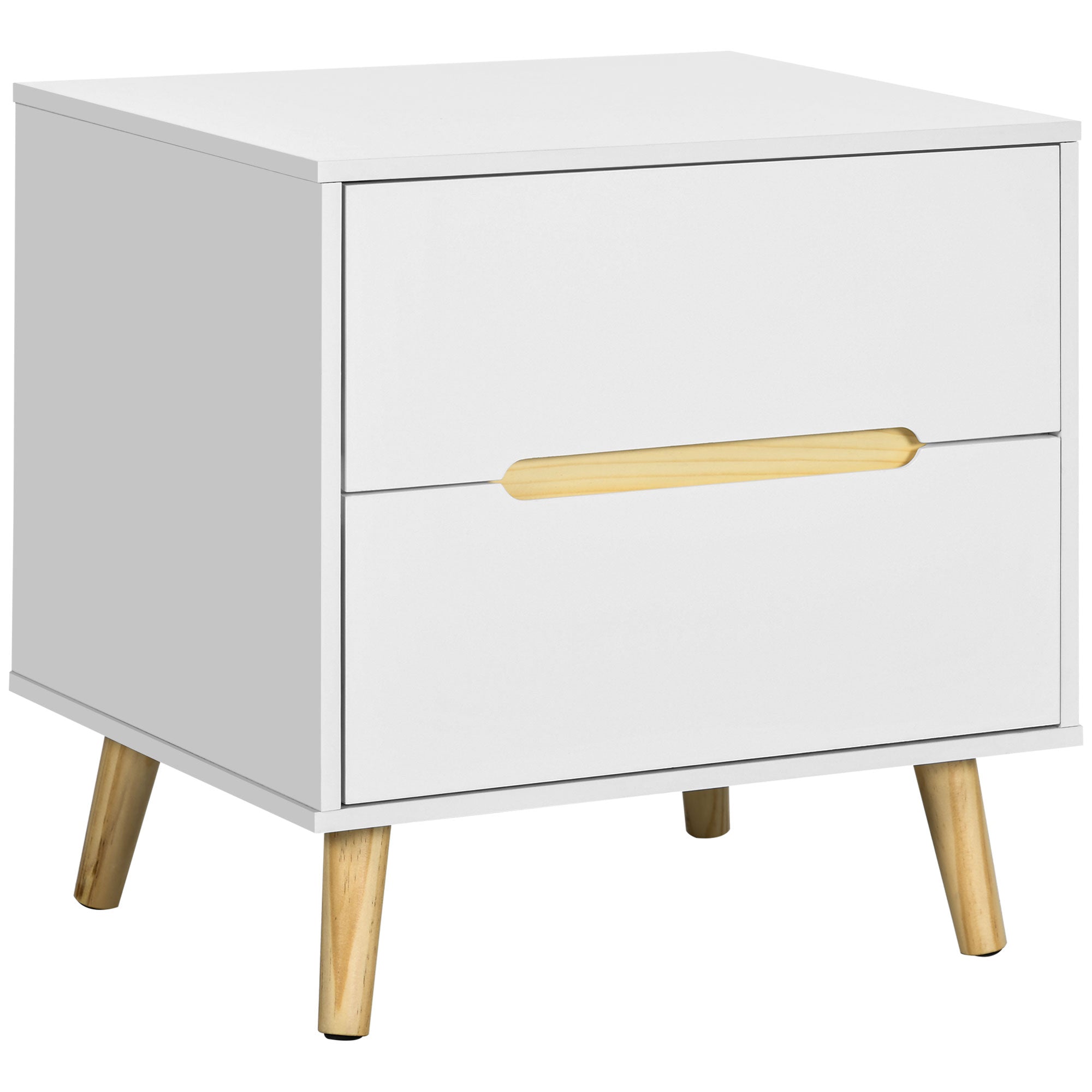 Nightstand with 2 Drawers and Wooden Legs Bedside Table for Bedroom Living Room Office Modern Style 50x40x50.5 cm White