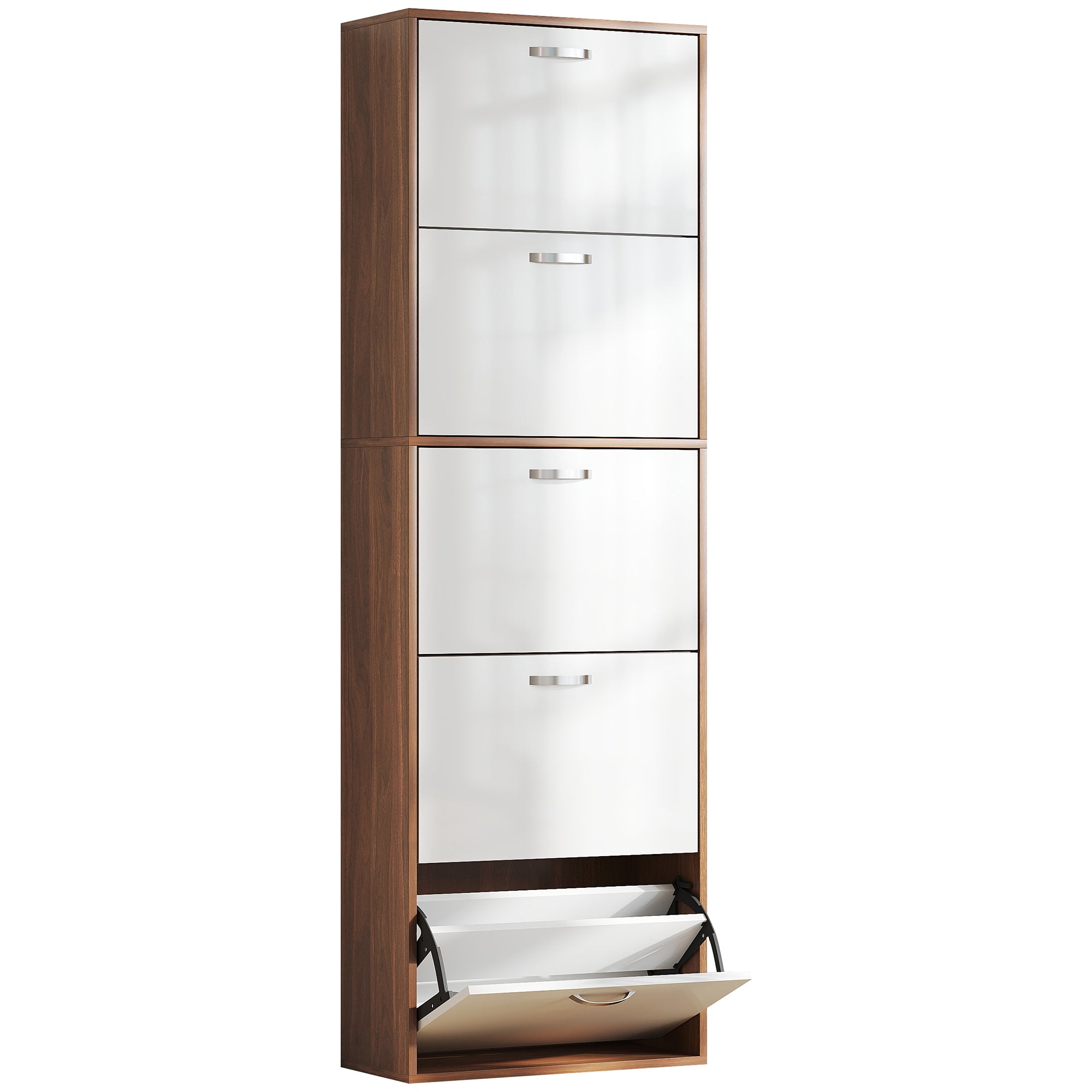 Slim Space-Saving 5-Level Shoe Cabinet for Maximum 30 Pairs with 2 Shelves per Level, MDF Shoe Rack, 60x28x189 cm, White and Brown