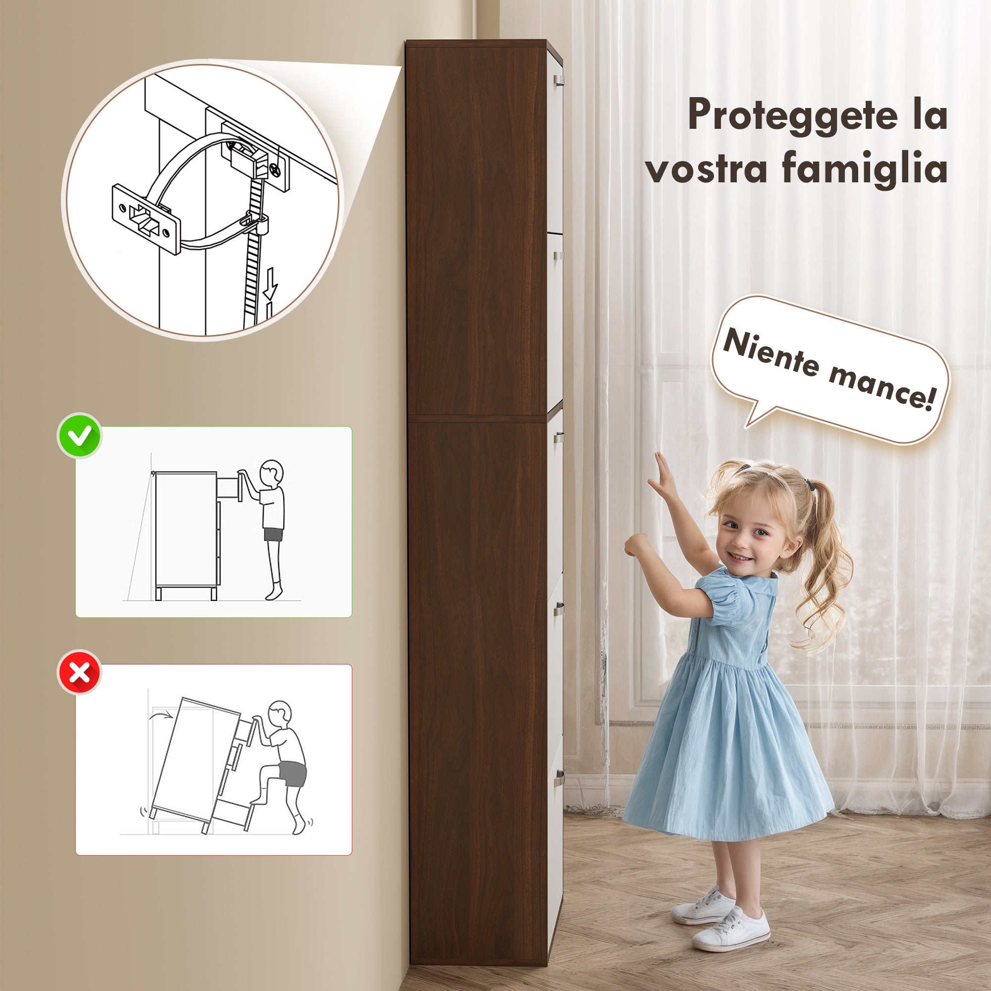 Slim Space-Saving 5-Level Shoe Cabinet for Maximum 30 Pairs with 2 Shelves per Level, MDF Shoe Rack, 60x28x189 cm, White and Brown