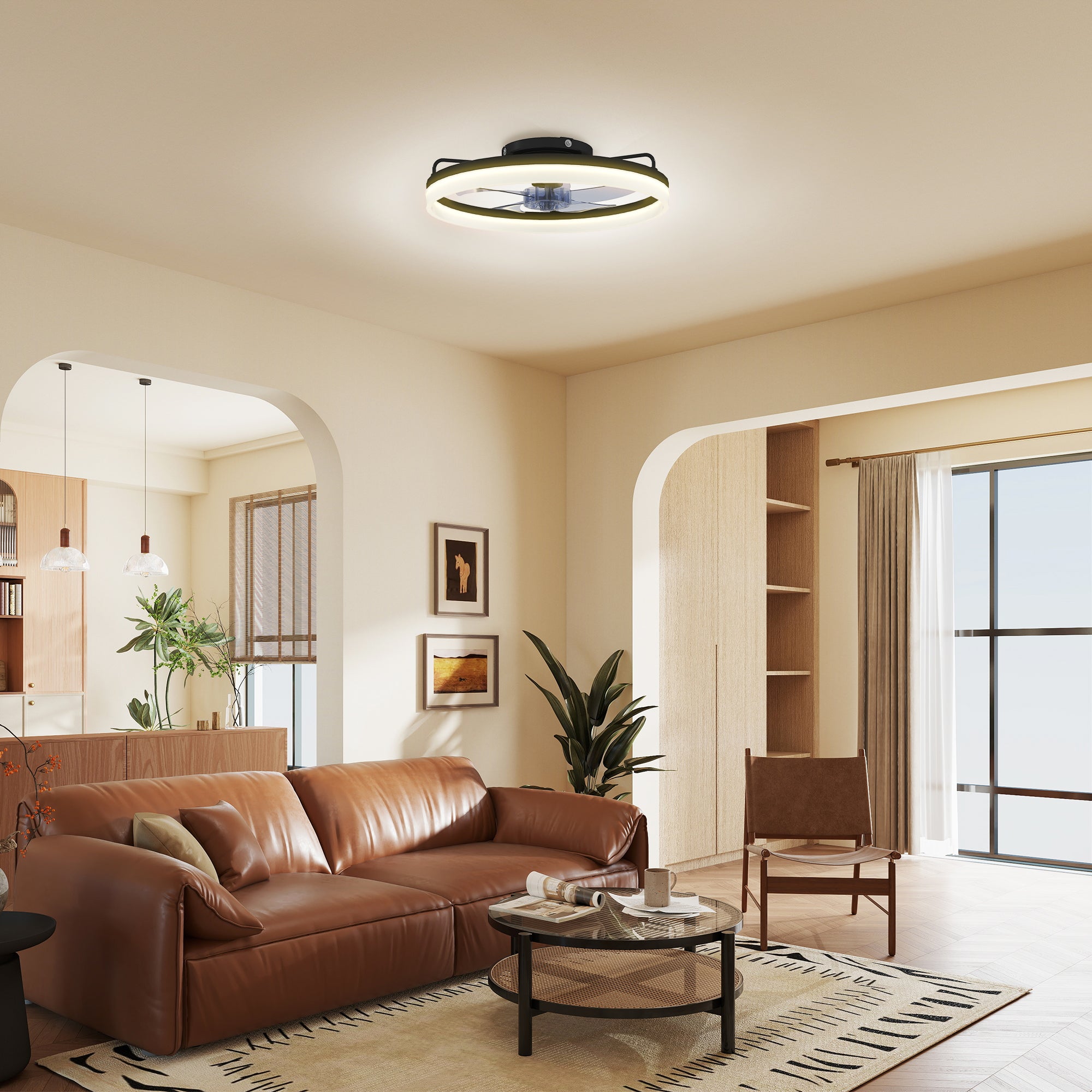 LED Ceiling Fan with Light 40W, Reversible DC Motor, Quiet Ceiling Fan Lamp, Remote Control, 6 Speeds, 3 Light Colors, Timer, for Living Room, 20 in (Ø50 cm), Black