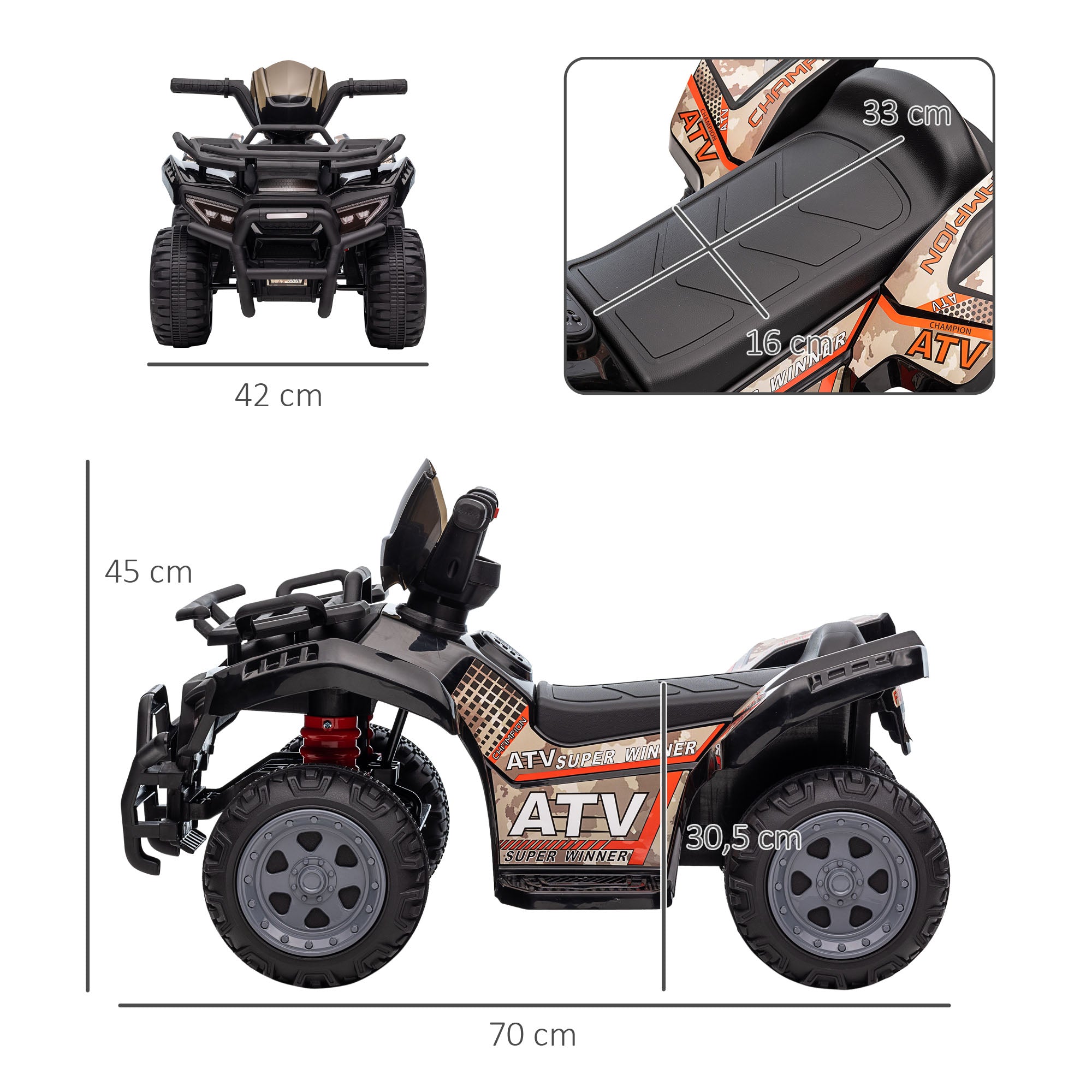 Kids Quad Electric 6V Children's Quad with Forward Function, Music, Electric Quad for Kids 1.5-3 Years Black