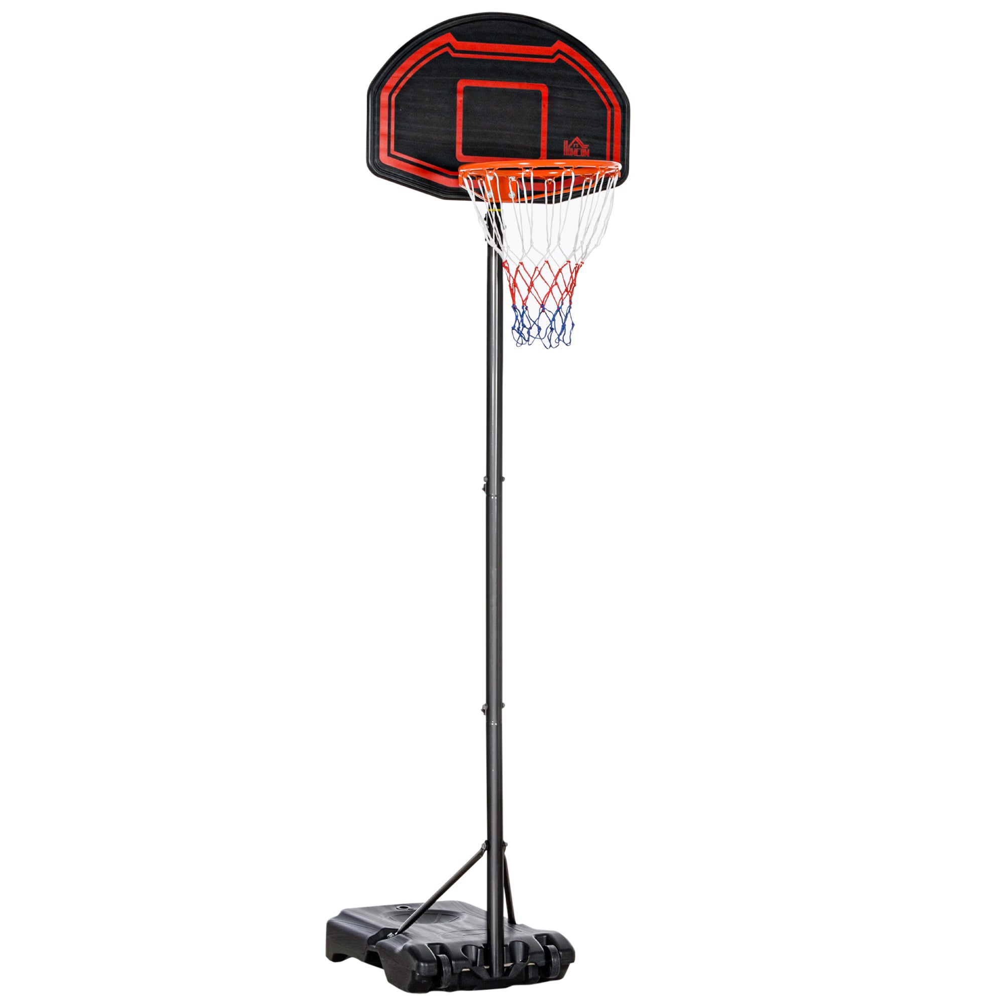 Outdoor Basketball Hoop with Pole, Panel, Weighted Base on Wheels Adjustable Height 2.1-2.6m (Hoop) - Black and Red