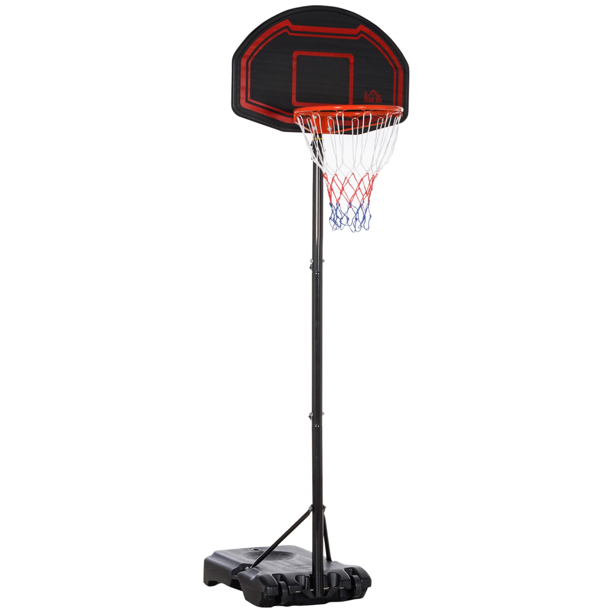 Outdoor Basketball Hoop with Pole, Panel, Weighted Base on Wheels Adjustable Height 2.1-2.6m (Hoop) - Black and Red