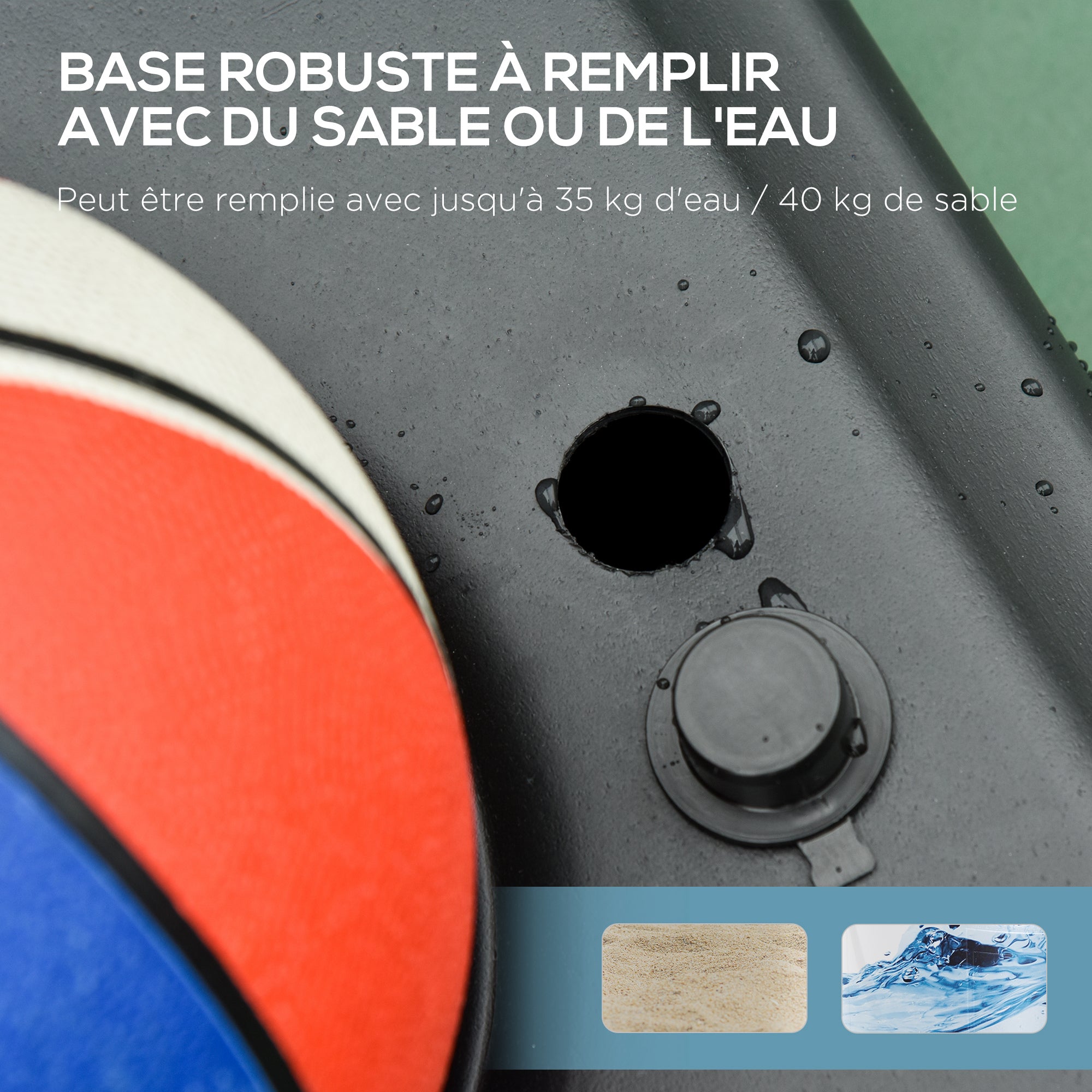 Outdoor Basketball Hoop with Pole, Panel, Weighted Base on Wheels Adjustable Height 2.1-2.6m (Hoop) - Black and Red