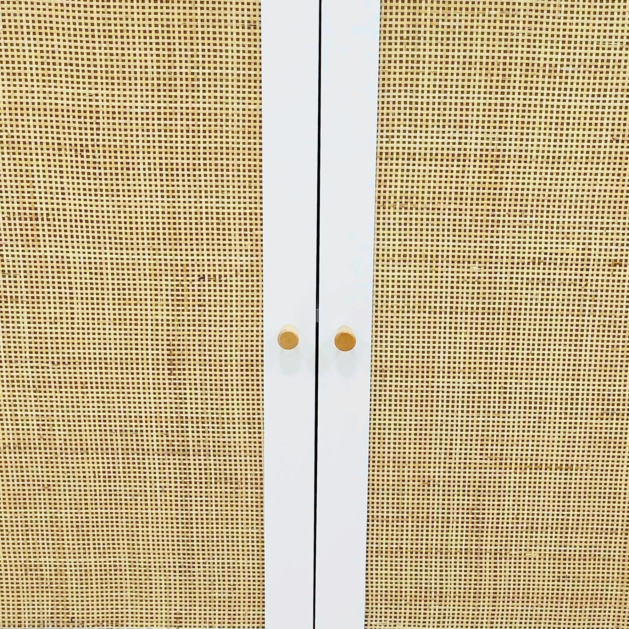 Low Sideboard, Storage Cabinet, Bohemian Design, Double Doors with 2 Levels, Kitchen Buffet with Rattan Front, 80 x 40 x 85 cm, White