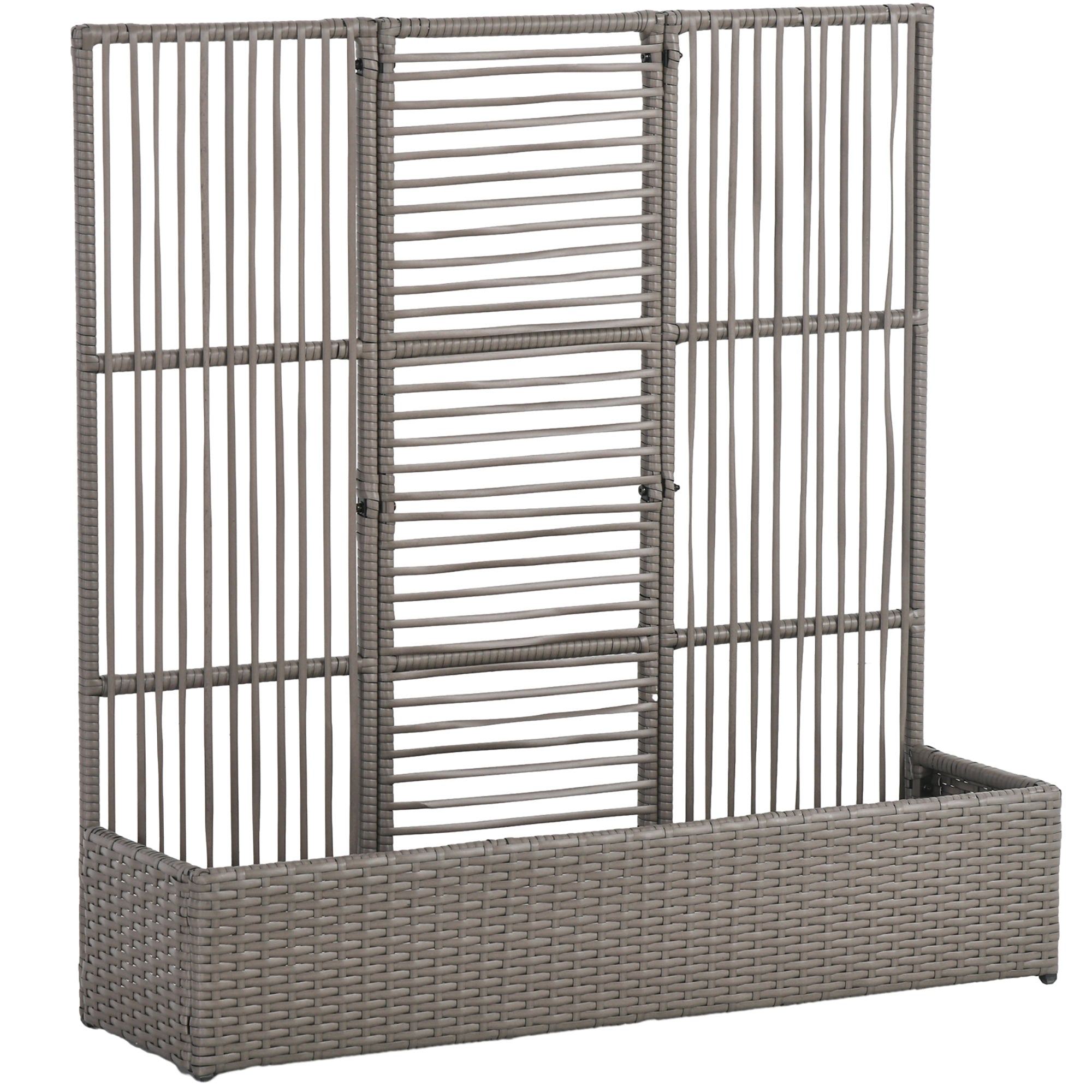 Planter with Trellis Raised Planter Stand for Plants with Trellis Rectangular Flower Box in Woven PE Resin and Steel dim. 103L x 29W x 103H cm Gray