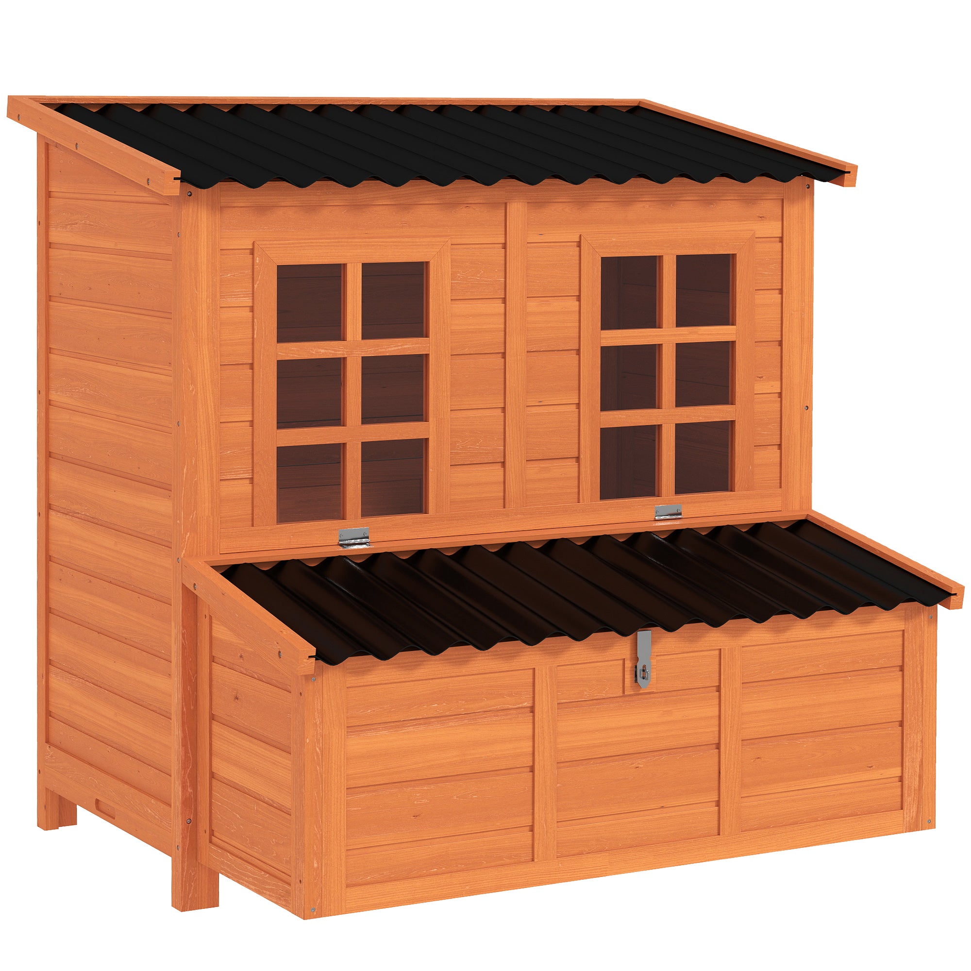 Wooden Chicken Coop 39.4×33.9×39.4 in (100×86×100 cm) — Run Access, Nest Box, Waterproof Roof, 2 Roosts, Convertible Ramp, for 4–6 Hens (Orange)