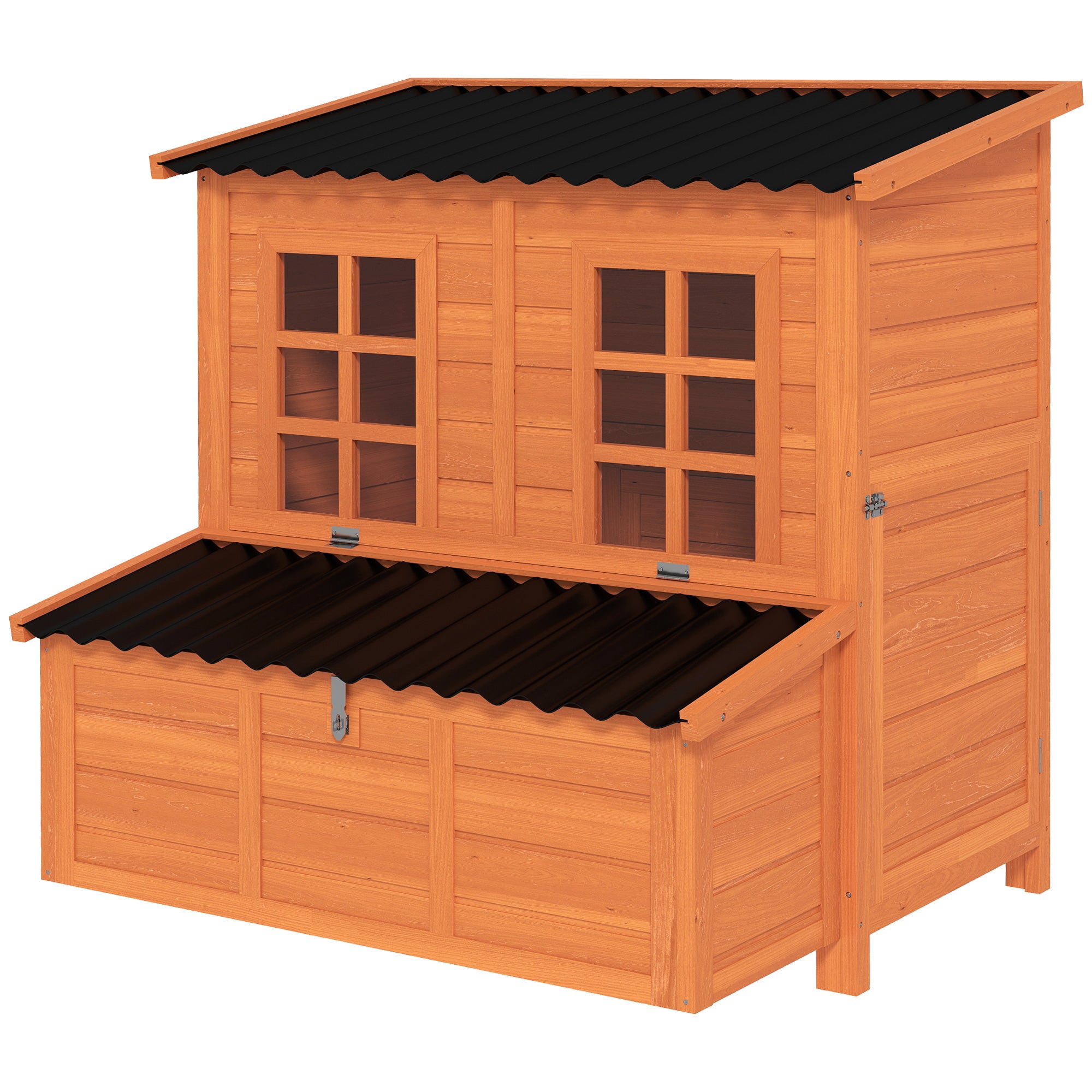 Wooden Chicken Coop 39.4×33.9×39.4 in (100×86×100 cm) — Run Access, Nest Box, Waterproof Roof, 2 Roosts, Convertible Ramp, for 4–6 Hens (Orange)