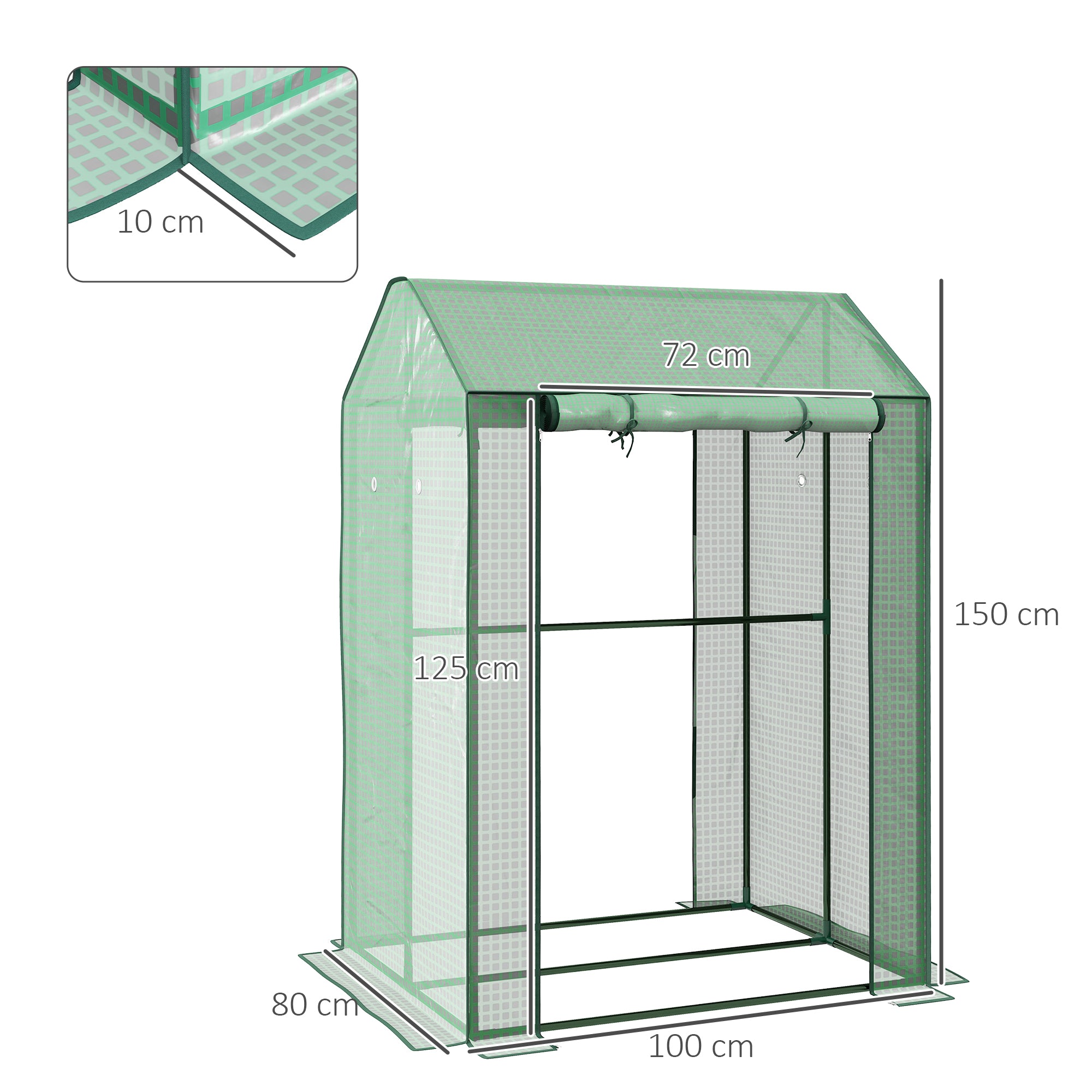 Garden Greenhouse PE, Balcony Greenhouse, Reinforced 135 g/m² Cover, Steel Frame, 2 Roll-Up Zipper Doors, for Vegetables Plants Flowers, Indoor and Outdoor, 100 x 80 x 150 cm Green