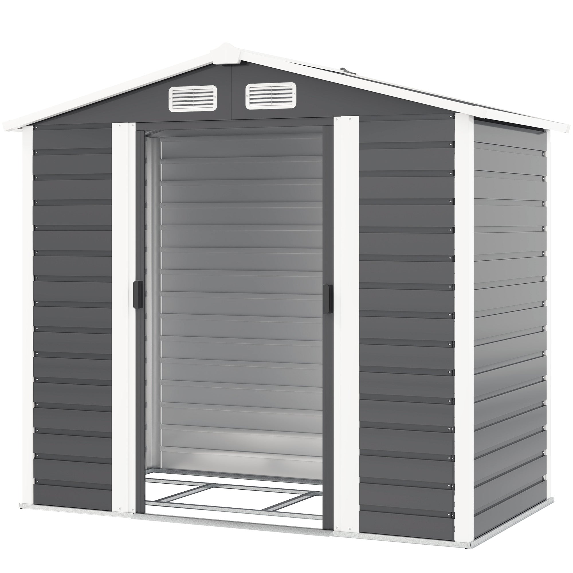 Outdoor Garden Shed 2.36m² 213x120x194 cm Exterior Garden Storage with Reinforced Base (Floor Not Included) Sliding Double Doors Padlock Windows Dark Gray