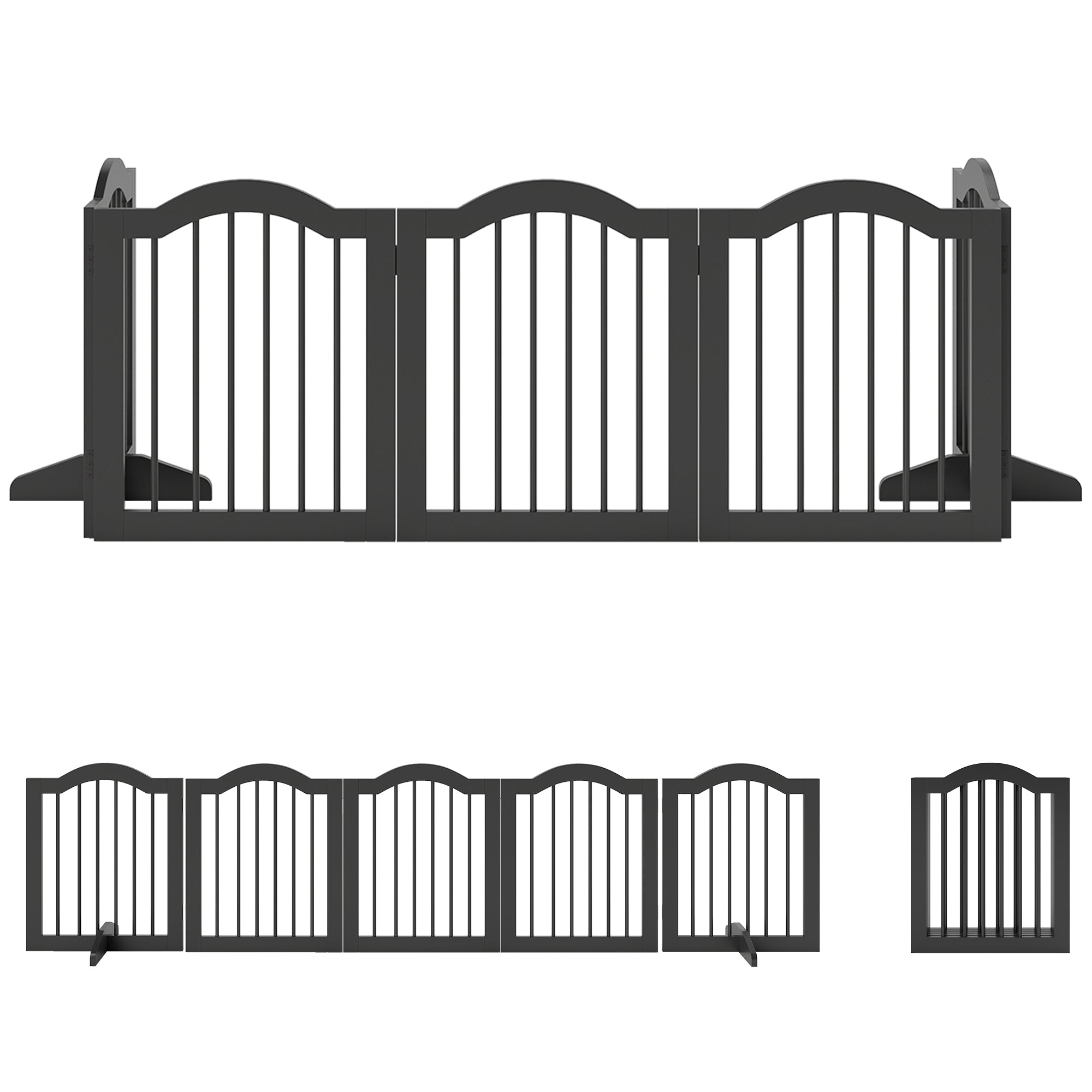 5-Piece Dog Gate, 103 x 24 in Folding Gate with Door, Freestanding Safety Gate with 2 Support Feet for Kitchen and Hallway, Black