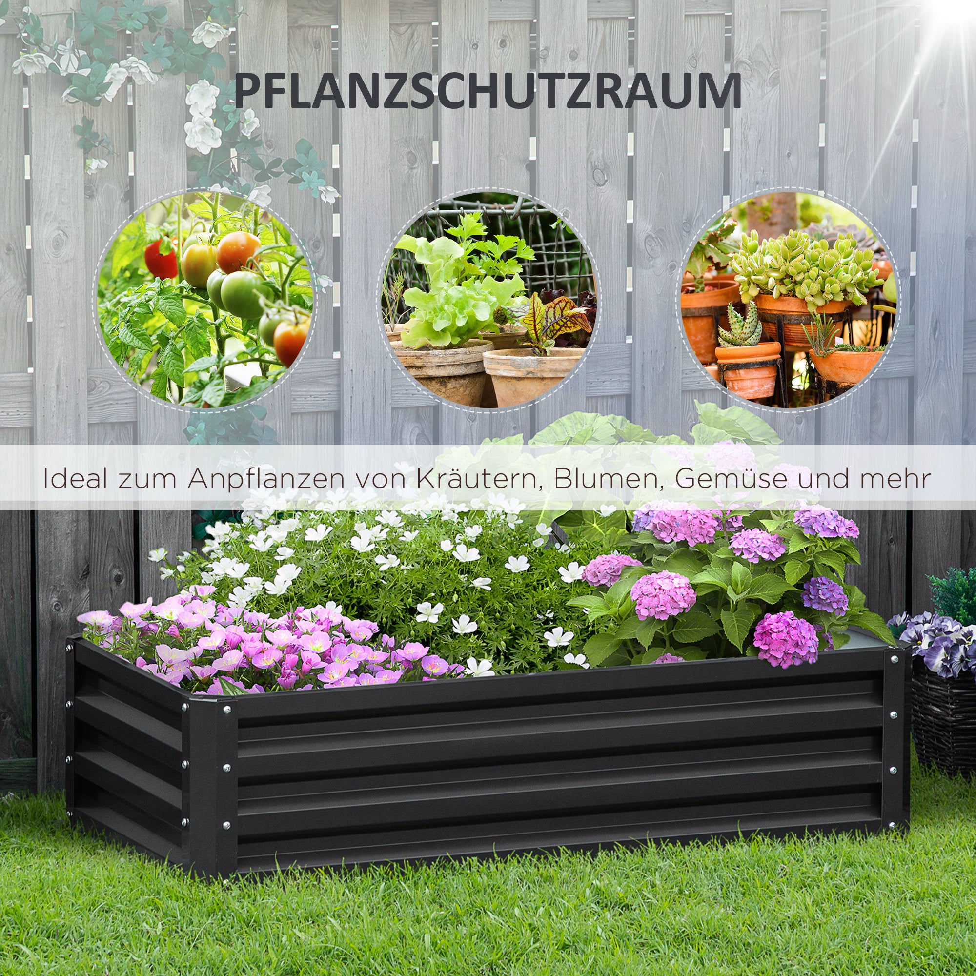 Steel Raised Bed, Plant Bed Cold Frame with Open Bottom Garden Box Flower Box Planter Vegetable Bed 120x60x30.5 cm for Garden Balcony Terrace, Planter Box for Flowers, Plants, Fruit, Vegetables