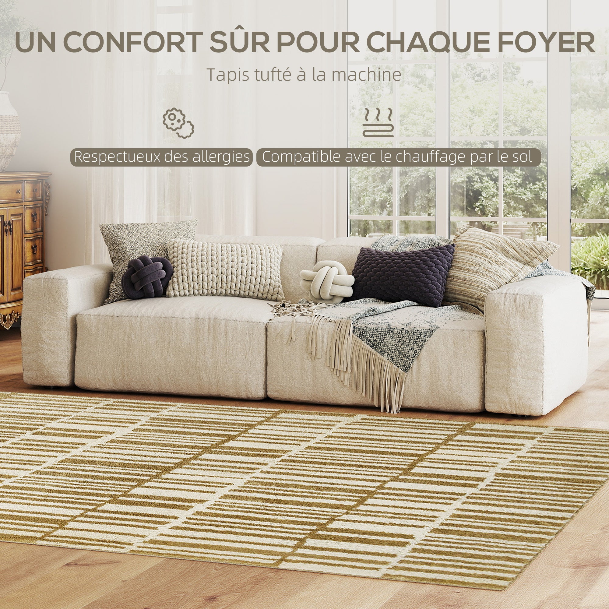 200 x 140 cm Short Pile Living Room Rug, Machine Washable, Hypoallergenic, for Living Room, Bedroom, Office, Yellow