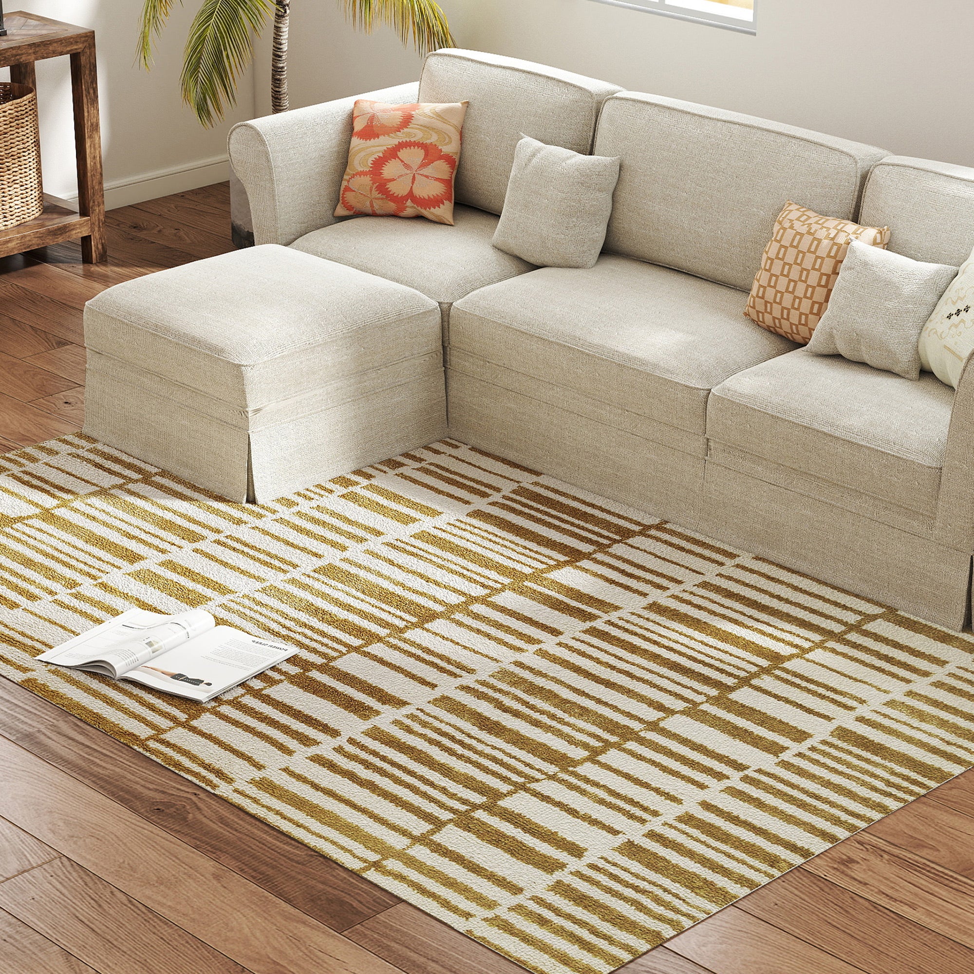 200 x 140 cm Short Pile Living Room Rug, Machine Washable, Hypoallergenic, for Living Room, Bedroom, Office, Yellow