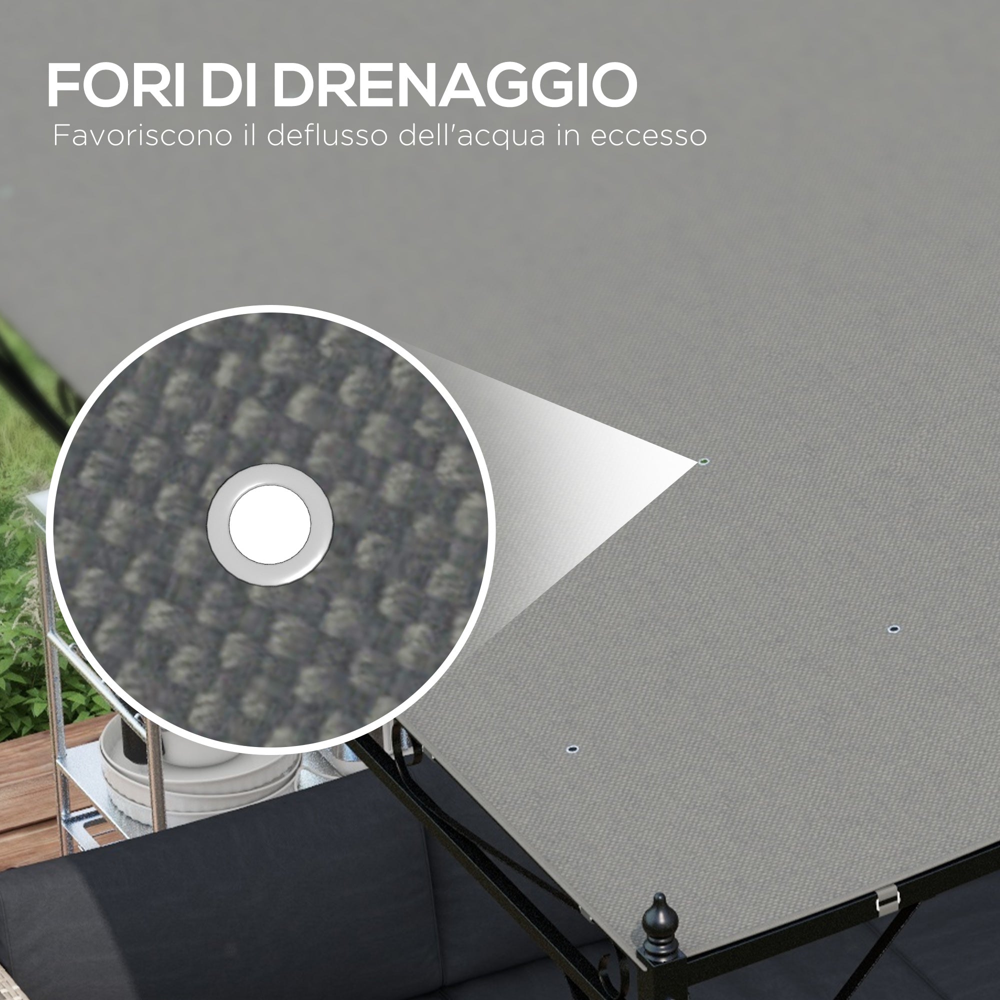 Replacement Canopy for Garden Pergola 3x3 m with 16 Drainage Holes, Hooks and Rings, Polyester Gazebo Pergola Cover, Dark Grey