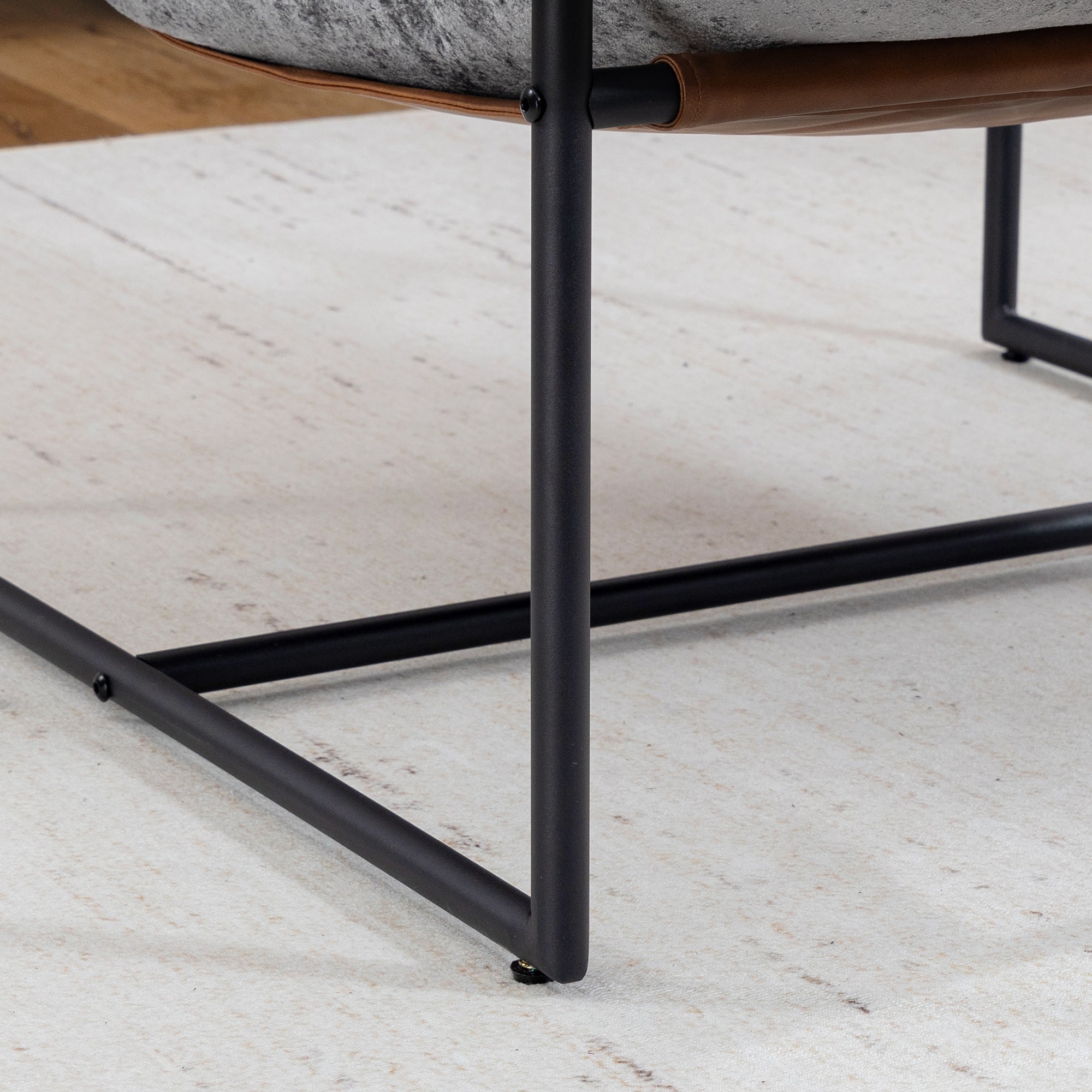 Accent Chair — Padded Printed Velvet Upholstery, Wide Seat, Carbon Steel Frame, Light Gray