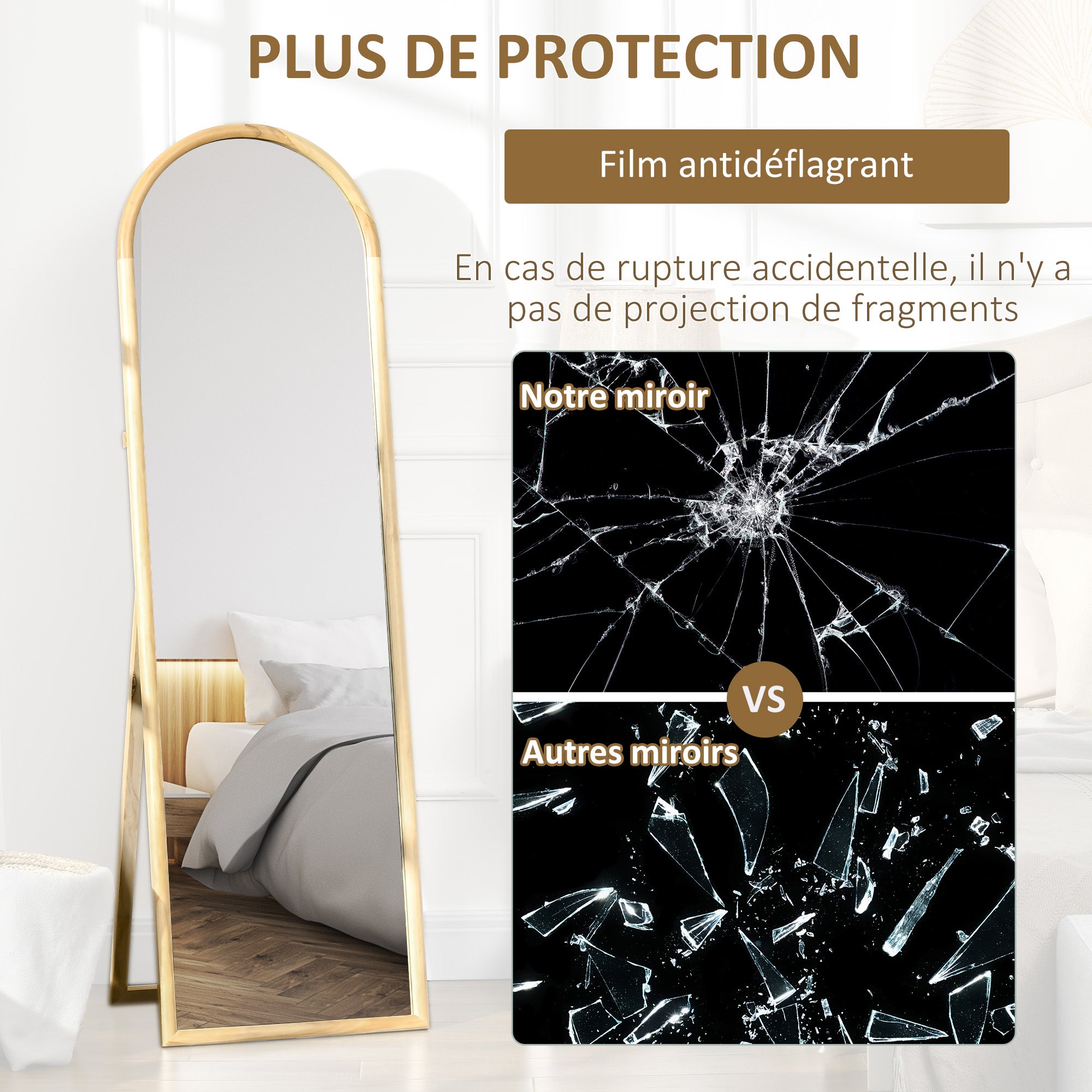 Wooden Floor Mirror in rectangular round shape with Scandinavian Style for Entryway, Bedroom, Dressing room, Dimensions 148L x 41W cm