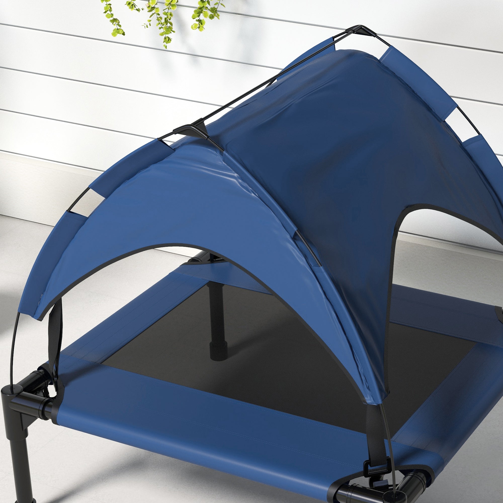 Elevated Dog Bed with Canopy, Pet Bed, Outdoor Dog Lounger with Roof, Breathable, for Small and Medium Dogs Dark Blue Oxford 76 x 61 x 69.5 cm