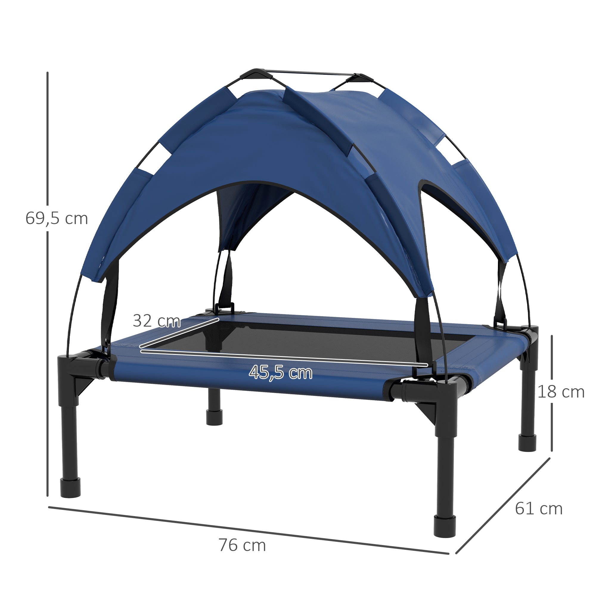 Elevated Dog Bed with Canopy, Pet Bed, Outdoor Dog Lounger with Roof, Breathable, for Small and Medium Dogs Dark Blue Oxford 76 x 61 x 69.5 cm