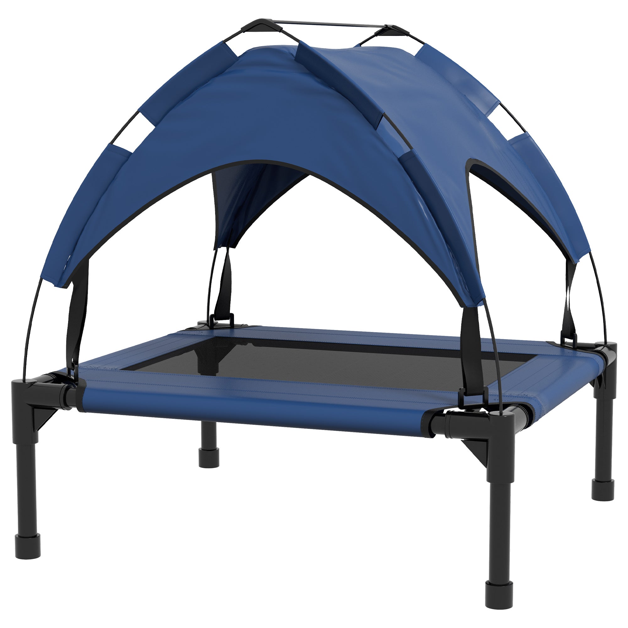 Elevated Dog Bed with Canopy, Pet Bed, Outdoor Dog Lounger with Roof, Breathable, for Small and Medium Dogs Dark Blue Oxford 76 x 61 x 69.5 cm