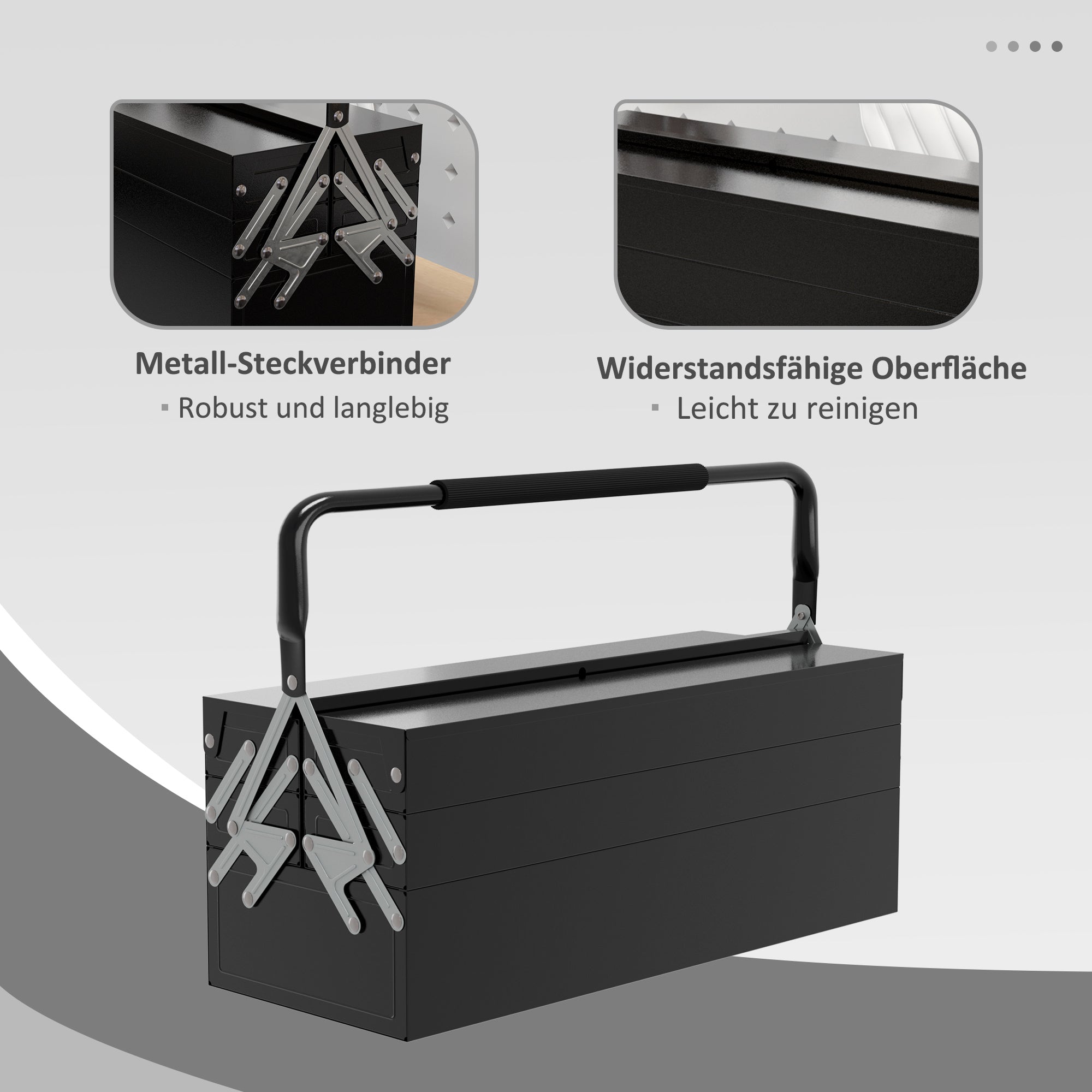 Tool Box Tool Chest 5 Compartments Foldable Steel (SPCC) Black 56 x 20 x 41 cm