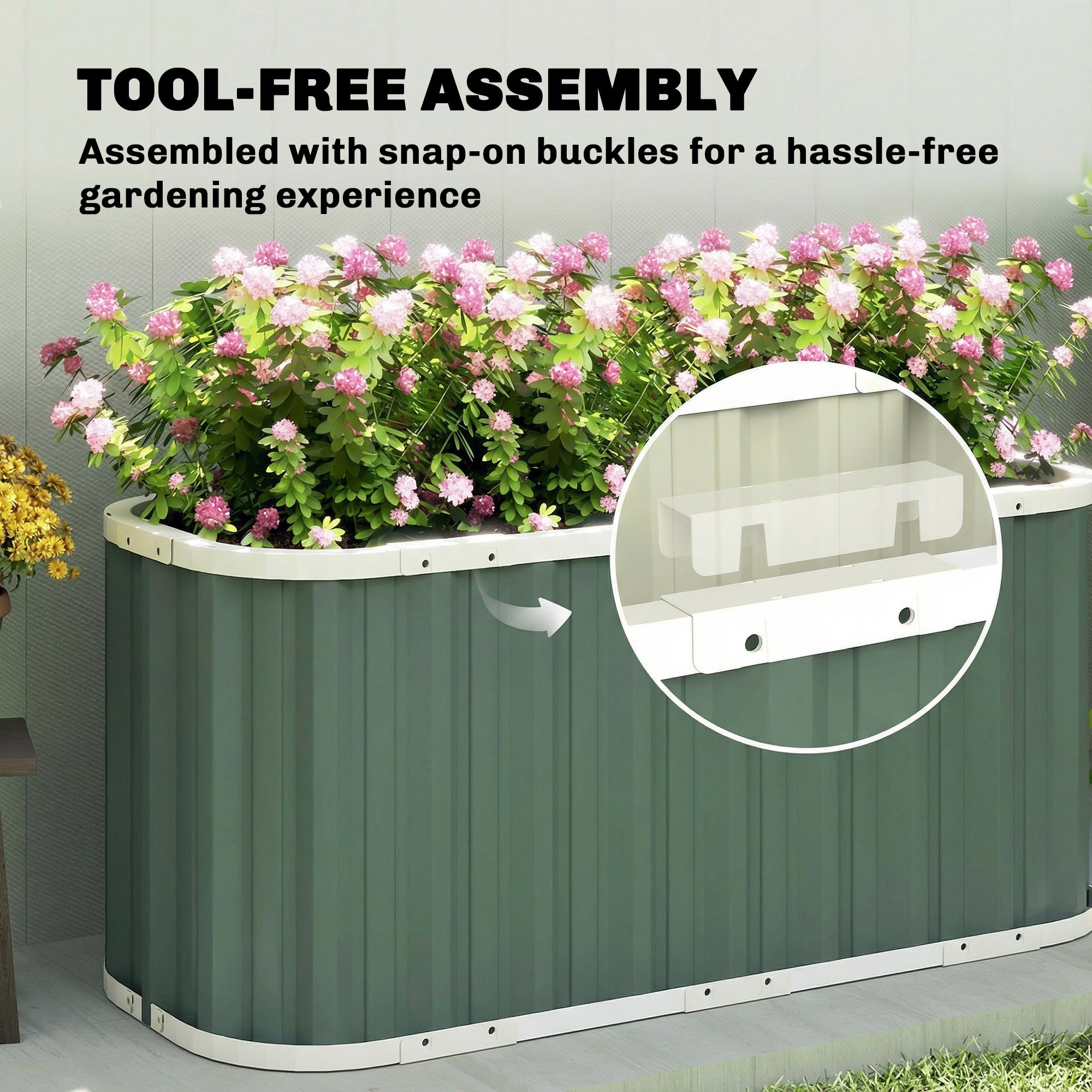 Galvanized Raised Metal Garden Bed, 136 x 53 x 61 cm (53.5" x 20.9" x 24") — Deep Planter with Protective Edges, Plant Labels & Gloves, Open-Bottom Herb Tray, Easy Assembly for Garden & Balcony