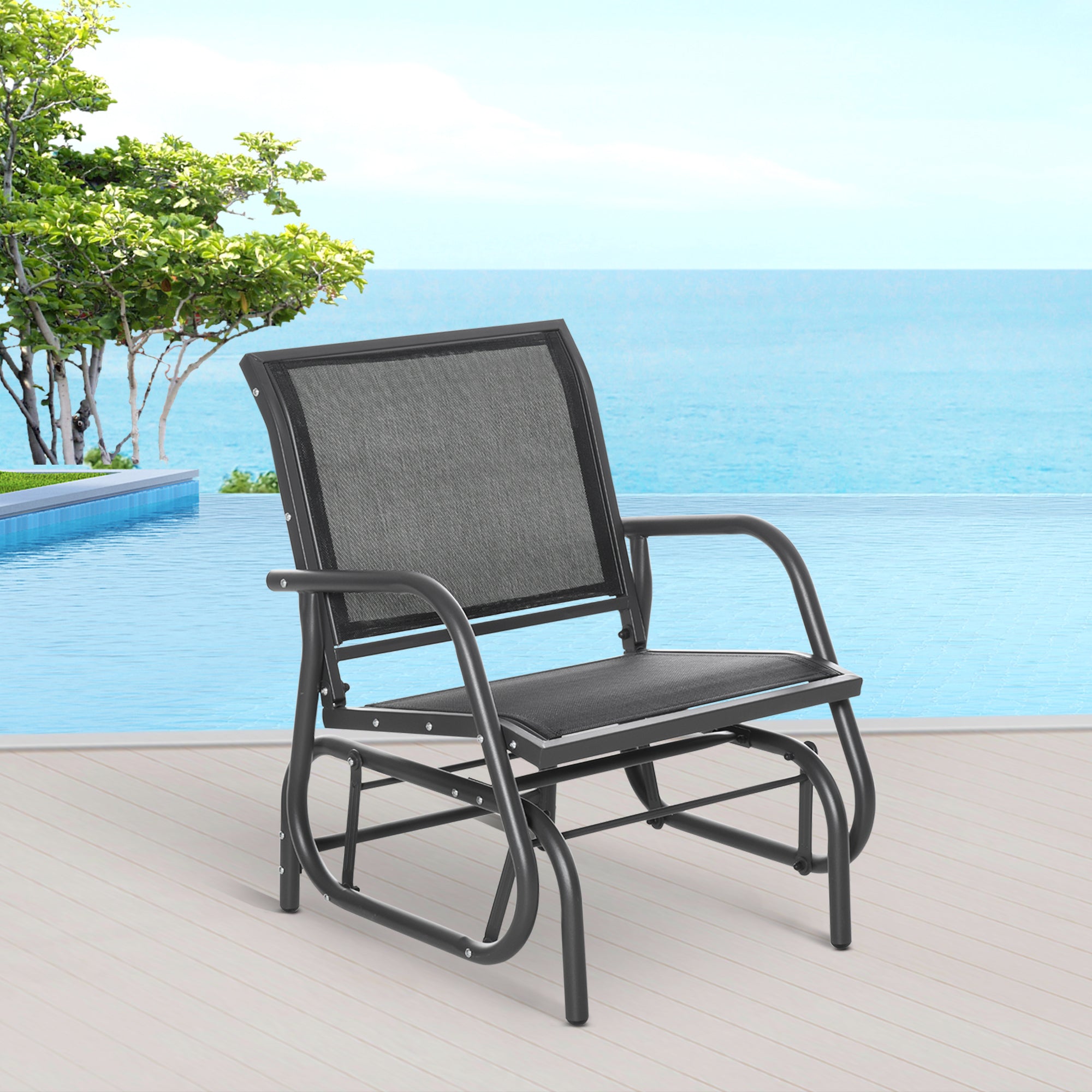 Metal Swing Chair Garden Chair with Armrest Backrest Garden Swing up to 120 kg Load Capacity Outdoor Relax Chair for Balcony Garden Terrace Black