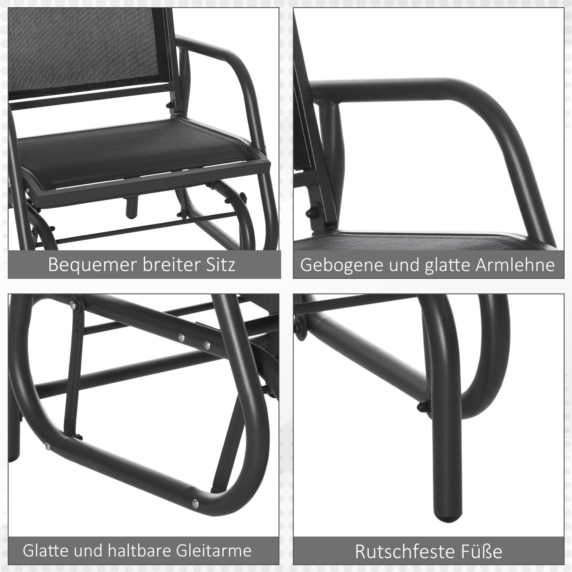 Metal Swing Chair Garden Chair with Armrest Backrest Garden Swing up to 120 kg Load Capacity Outdoor Relax Chair for Balcony Garden Terrace Black