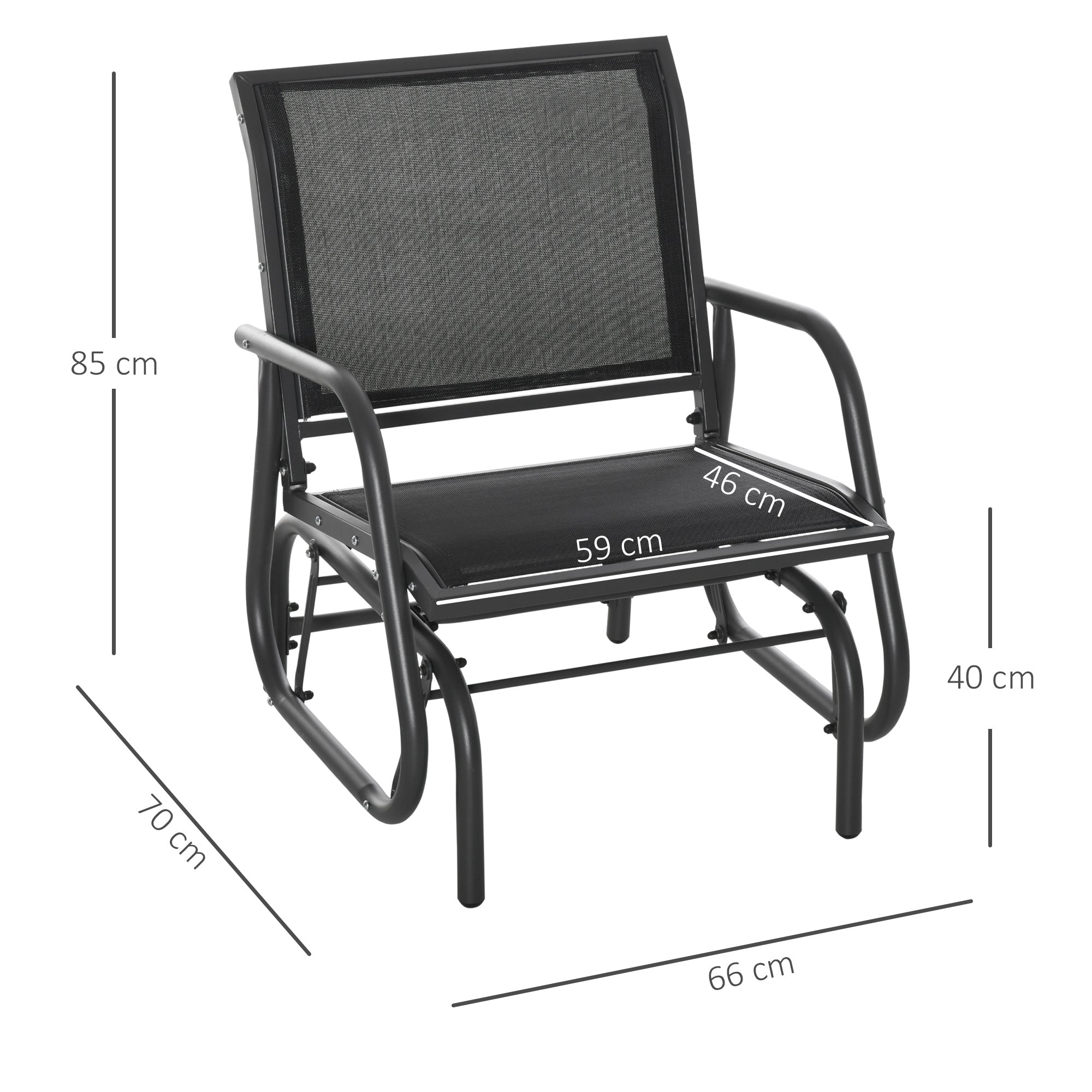 Metal Swing Chair Garden Chair with Armrest Backrest Garden Swing up to 120 kg Load Capacity Outdoor Relax Chair for Balcony Garden Terrace Black