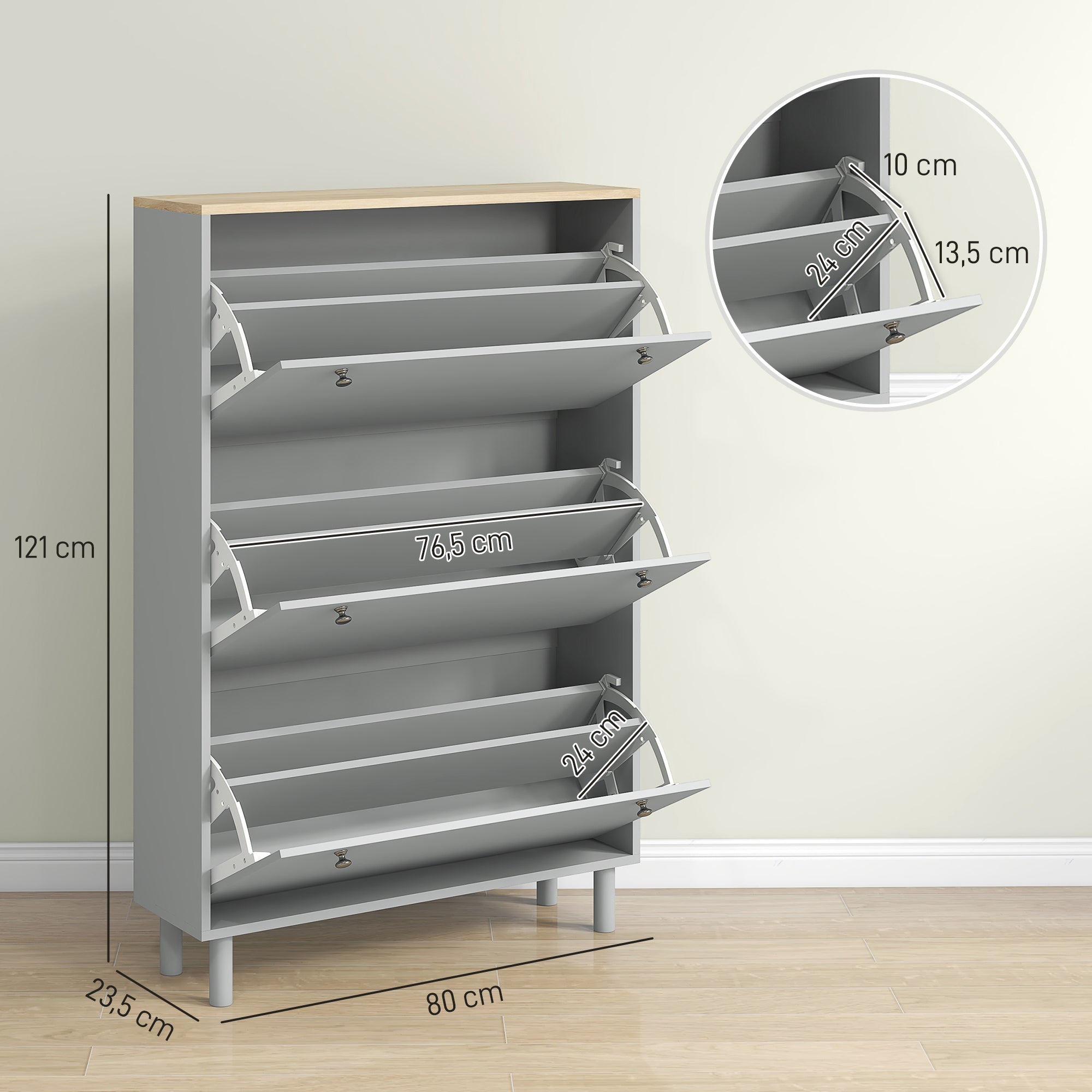 Shoe Cabinet for 24 Pairs, Narrow Shoe Cabinet, Entryway Furniture with 3 Tilting Drawers and Adjustable Shelves, for Hallway and Entrance, 80x23.5x121cm, Gray