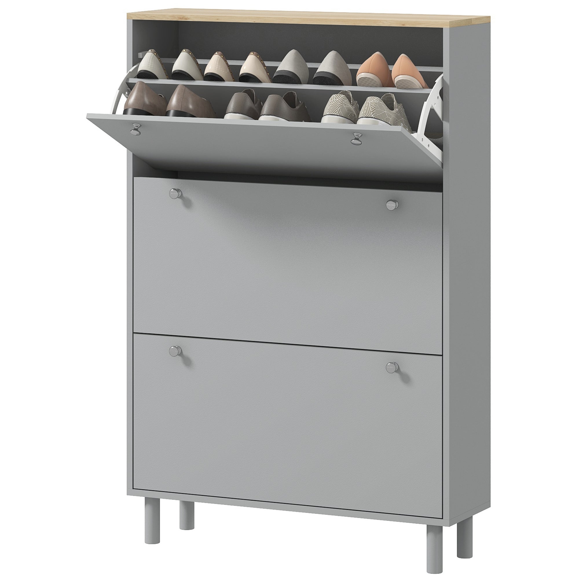 Shoe Cabinet for 24 Pairs, Narrow Shoe Cabinet, Entryway Furniture with 3 Tilting Drawers and Adjustable Shelves, for Hallway and Entrance, 80x23.5x121cm, Gray