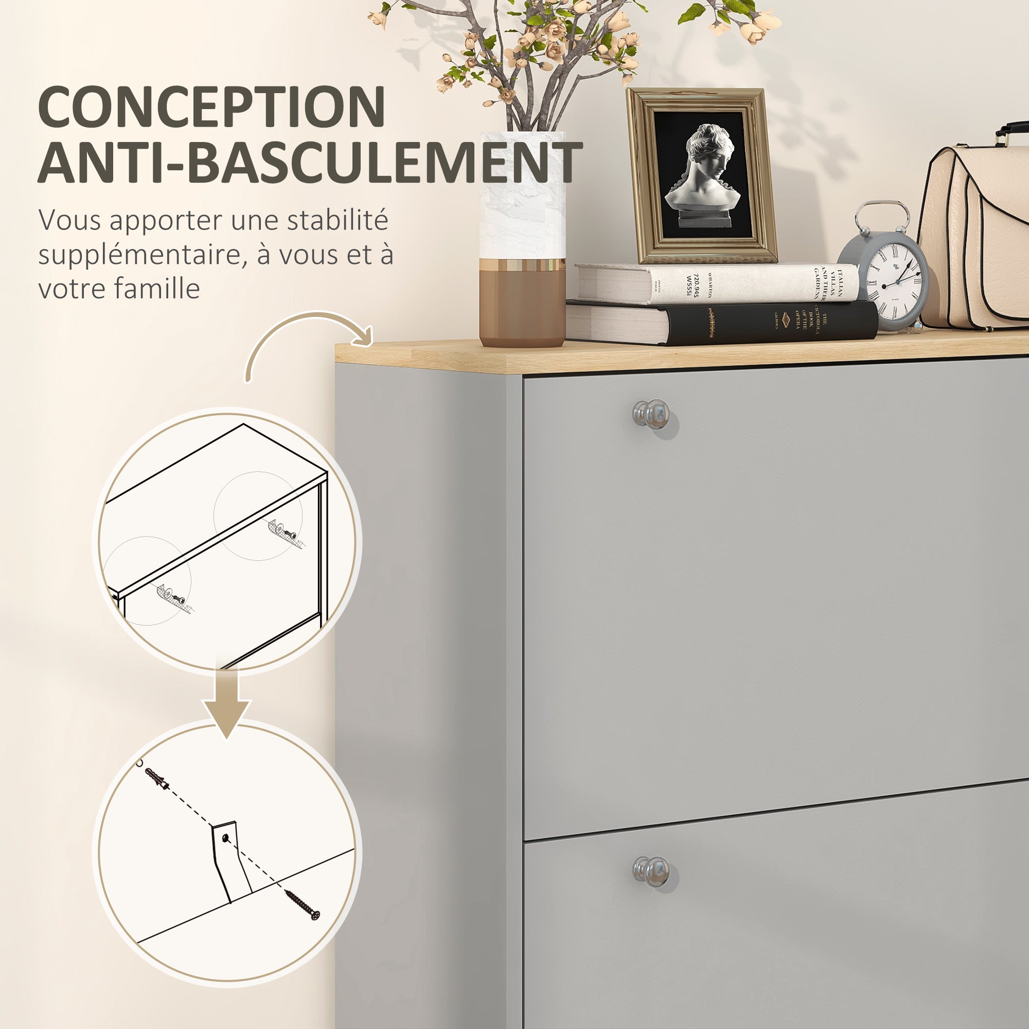 Shoe Cabinet for 24 Pairs, Narrow Shoe Cabinet, Entryway Furniture with 3 Tilting Drawers and Adjustable Shelves, for Hallway and Entrance, 80x23.5x121cm, Gray