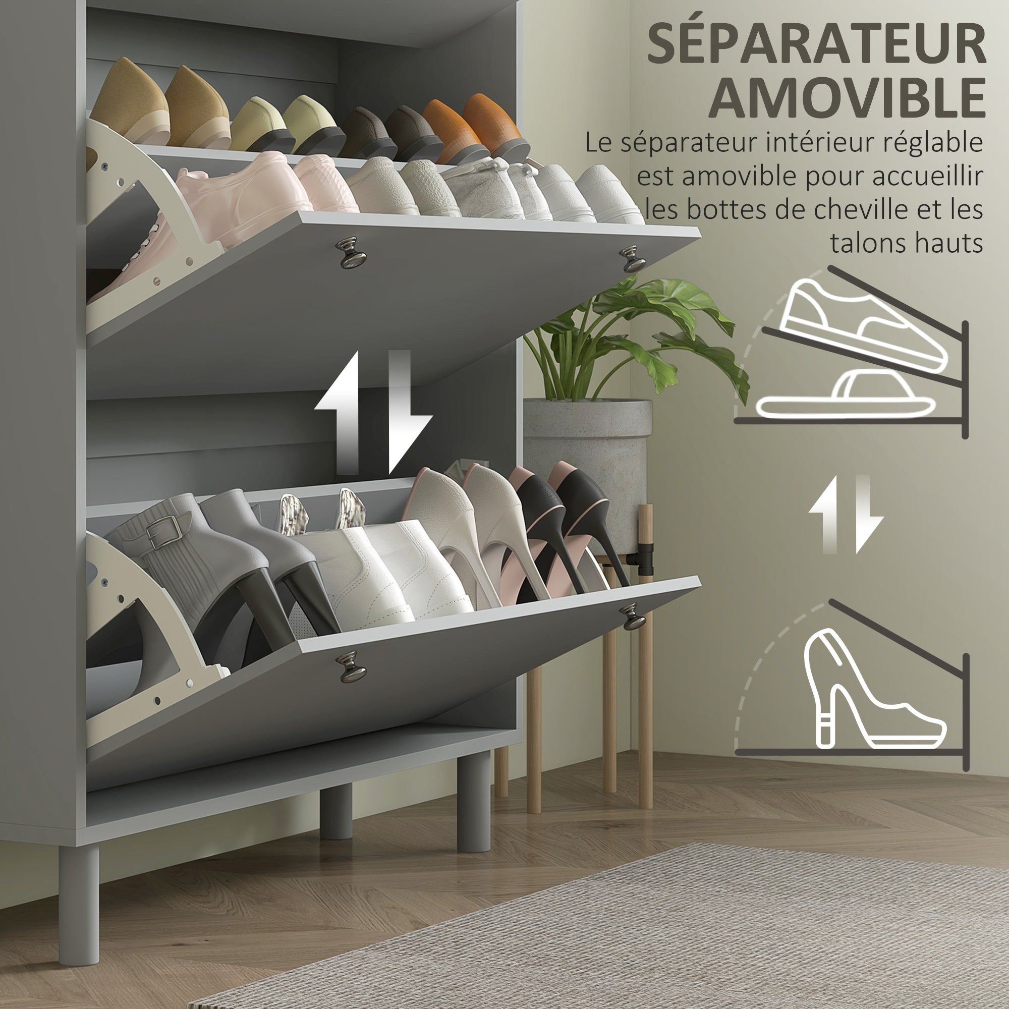 Shoe Cabinet for 24 Pairs, Narrow Shoe Cabinet, Entryway Furniture with 3 Tilting Drawers and Adjustable Shelves, for Hallway and Entrance, 80x23.5x121cm, Gray