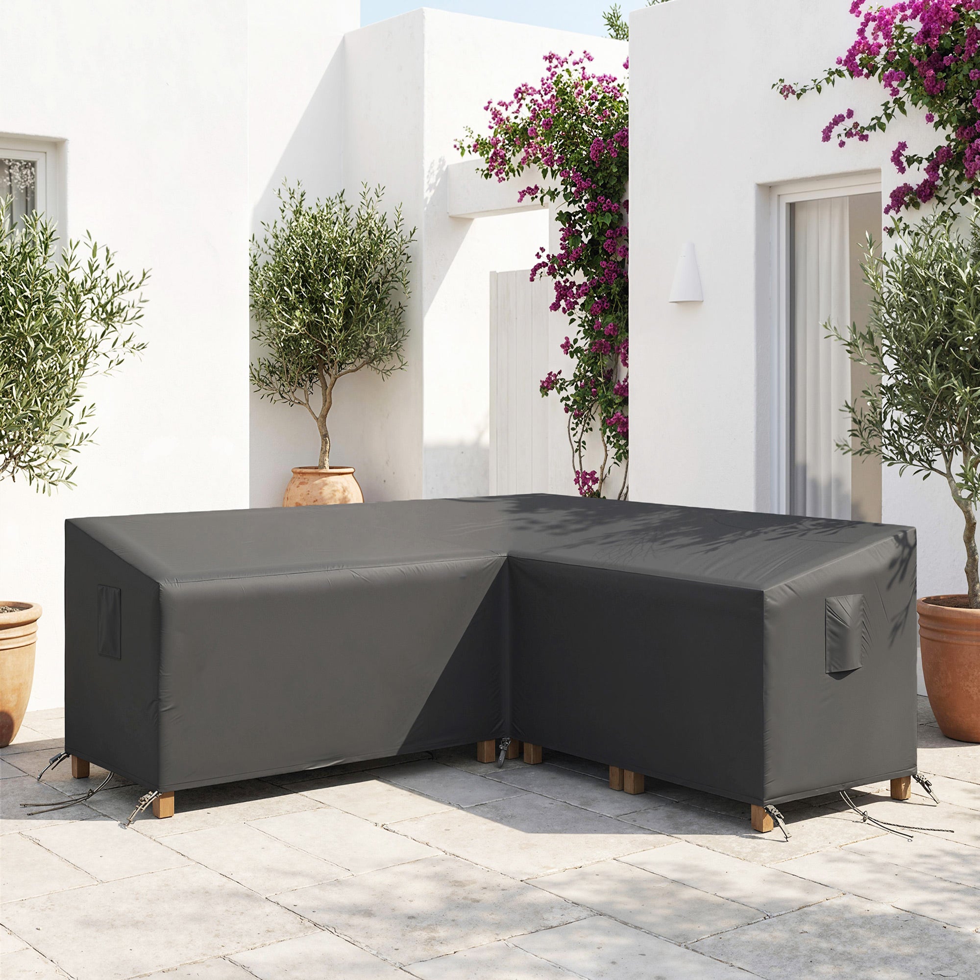 Protective Cover for Patio Furniture — Weatherproof, Waterproof V-Shaped Cover, Anti-UV 420D Oxford Fabric, Windproof, for Patio Tables & Terrace Furniture, 216 x 216 x 78 cm (85 x 85 x 30.7 in) — Black