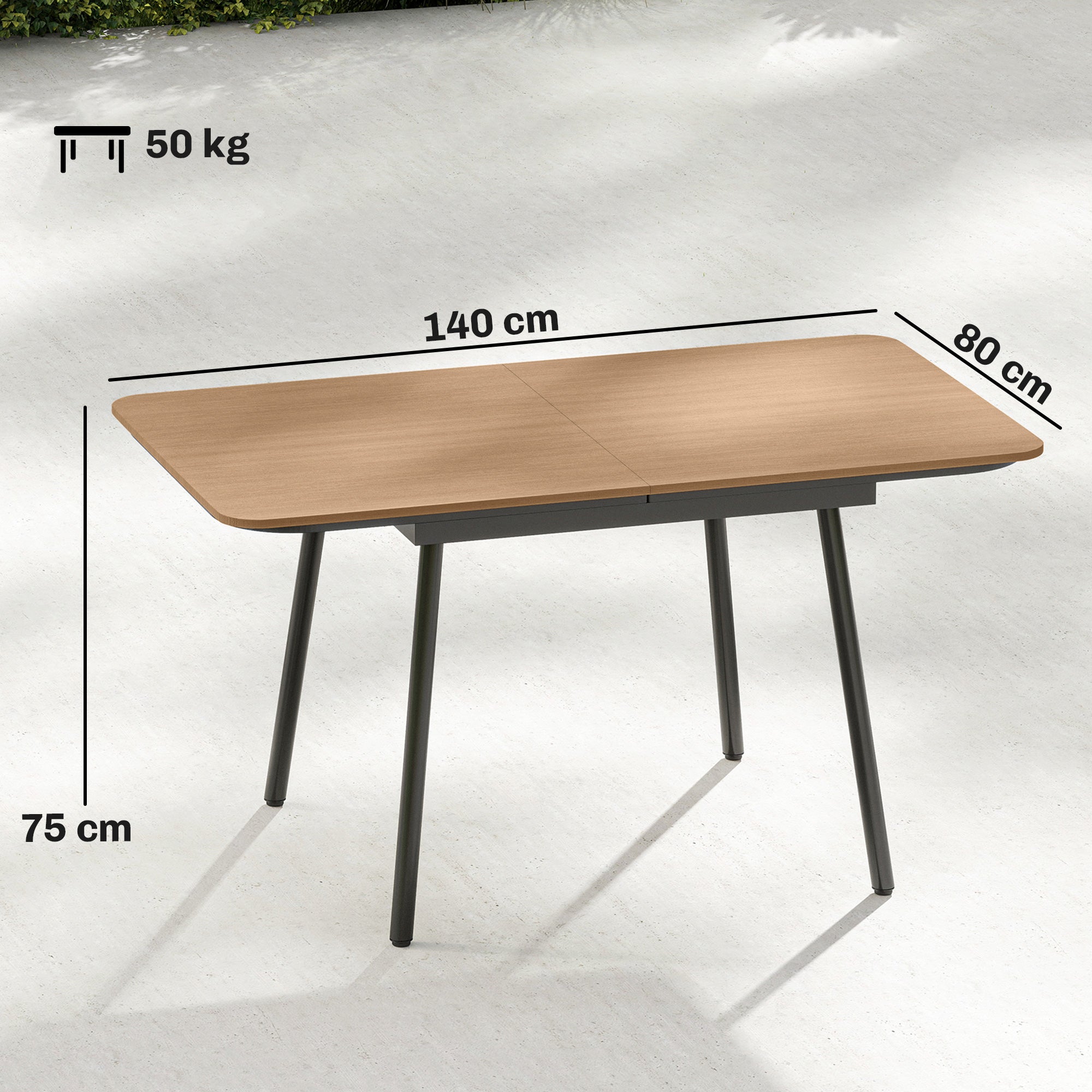 55.1 x 31.5 in Outdoor Dining Table for 6 – Weather-Resistant WPC Wood-Look Top, Rust-Resistant Metal Frame, Adjustable Feet, Rectangular Patio/Balcony Table (Teak)
