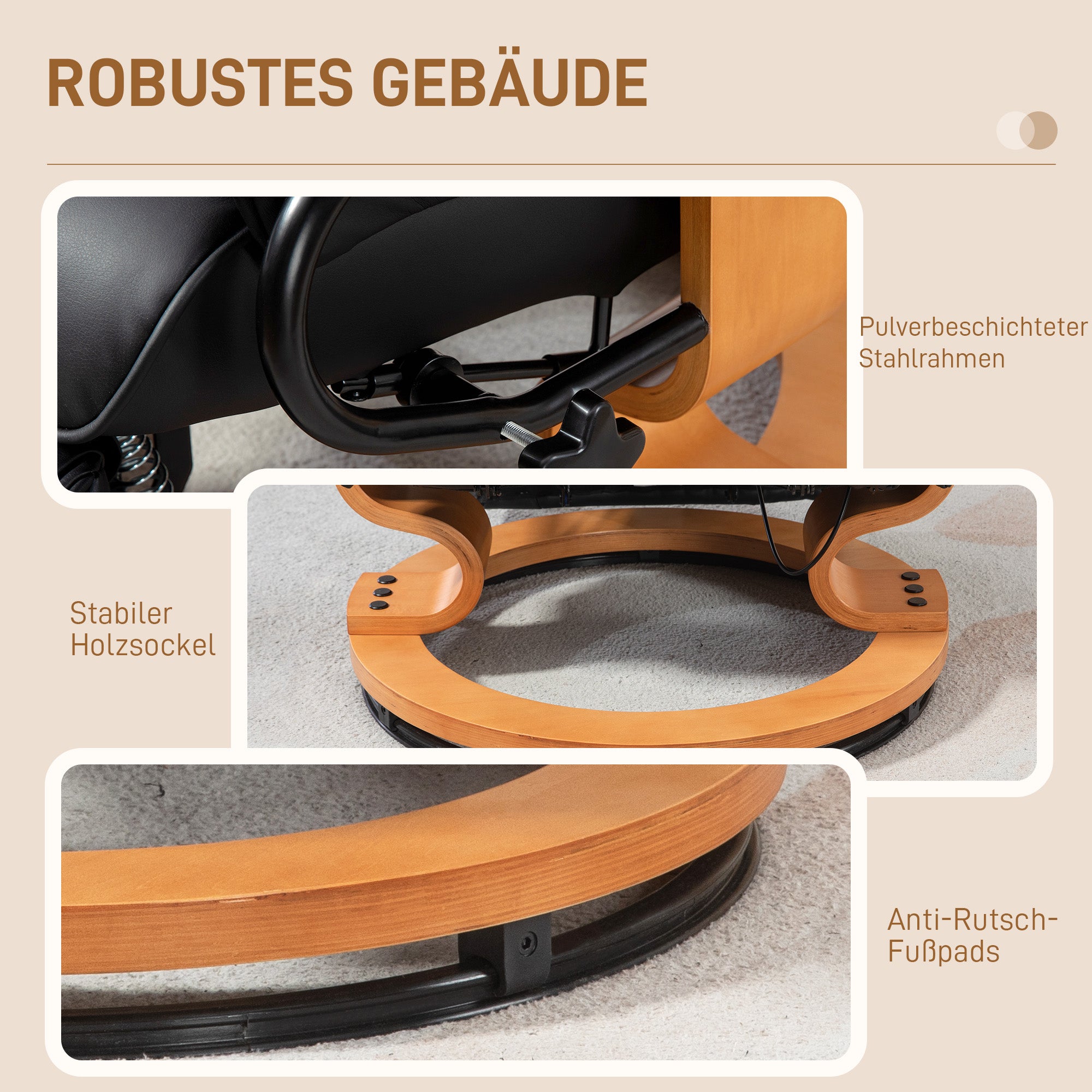 Reclining Armchair TV Chair with Reclining Function, Swivel Lounge Chair TV Armchair with Adjustable Backrest Recliner Chair up to 150 kg Load, Faux Leather, Black