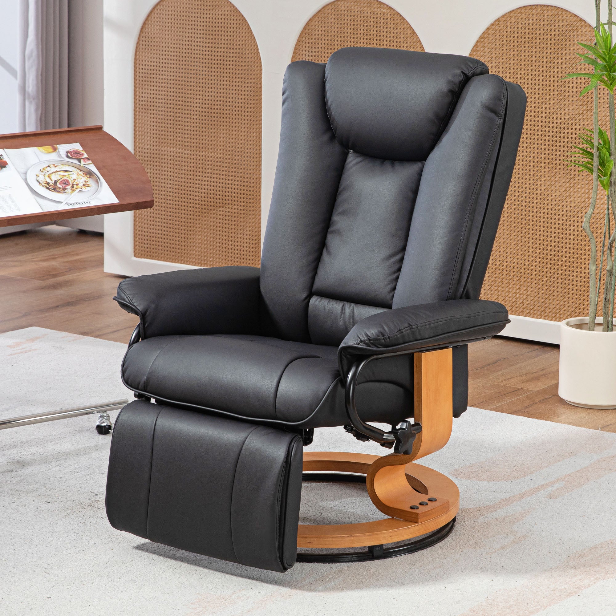 Reclining Armchair TV Chair with Reclining Function, Swivel Lounge Chair TV Armchair with Adjustable Backrest Recliner Chair up to 150 kg Load, Faux Leather, Black