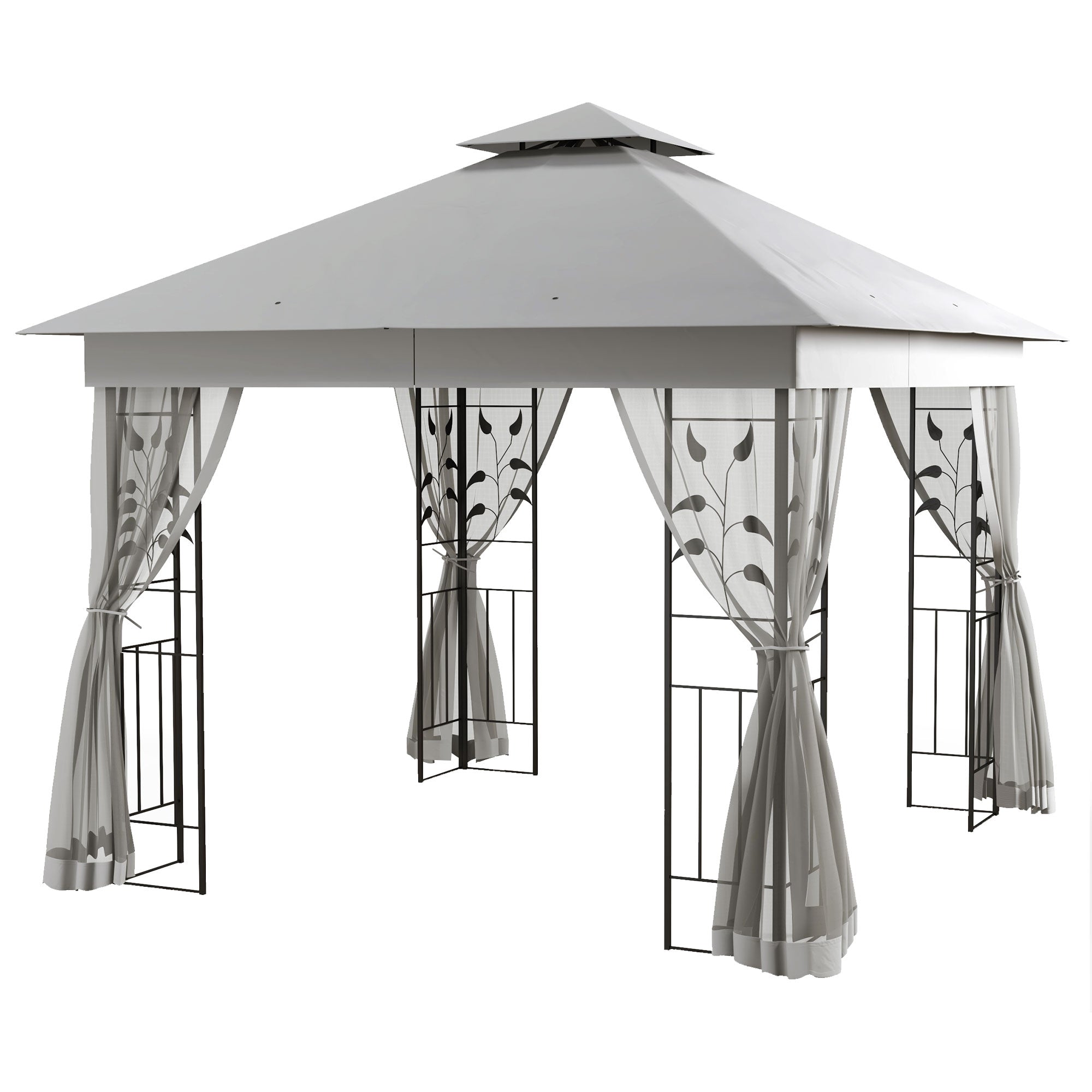 3 x 3 m Double-Roof Gazebo — Water-Repellent, Sturdy, Winter-Resistant Garden Gazebo with Mosquito Net, Steel Frame, Light Gray