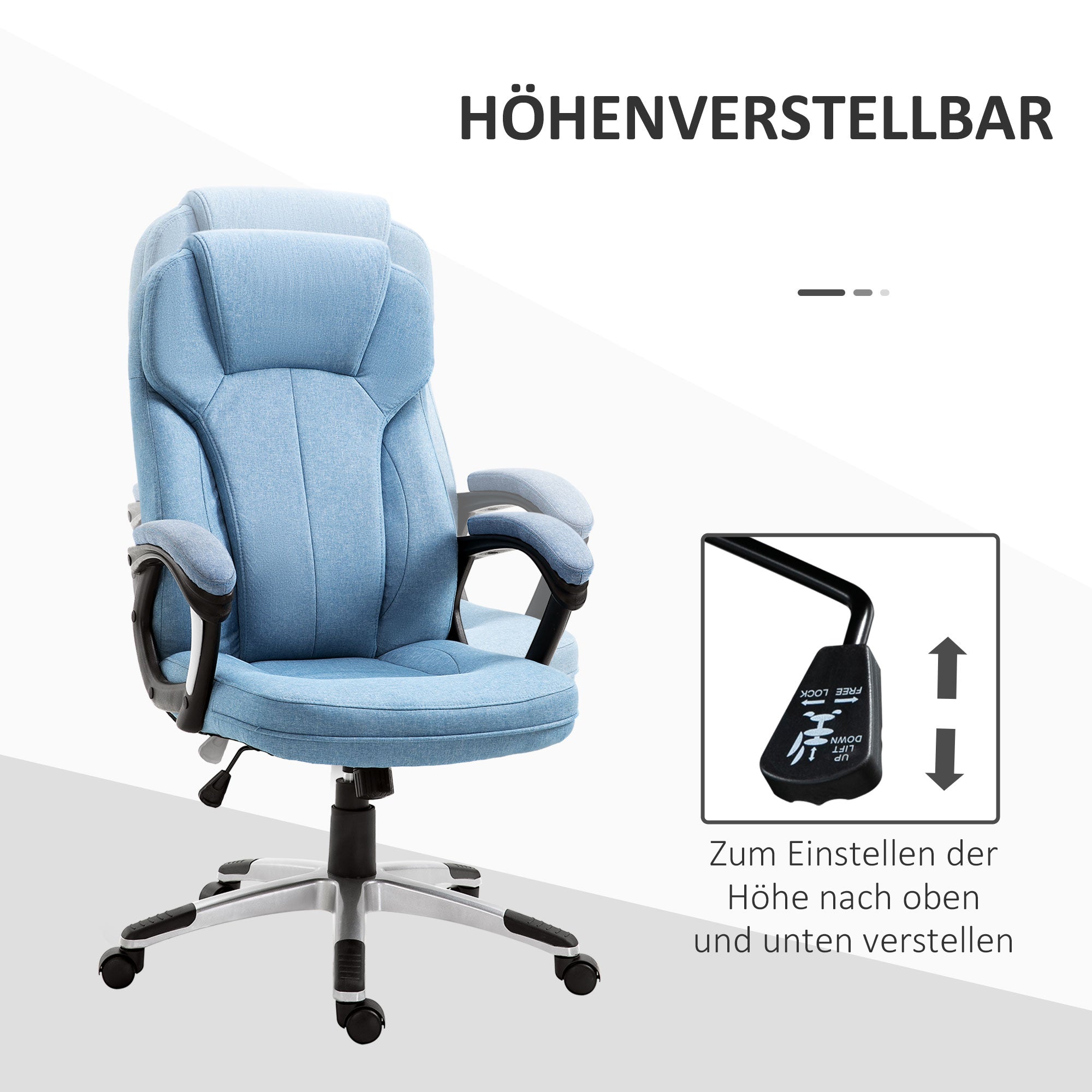 Office Chair Computer Chair Swivel Chair Height-Adjustable Rocking Function with Headrest and Padded Armrests Ergonomic Light Blue Linen 26 x 29.5 x 43.3–47.2 inches