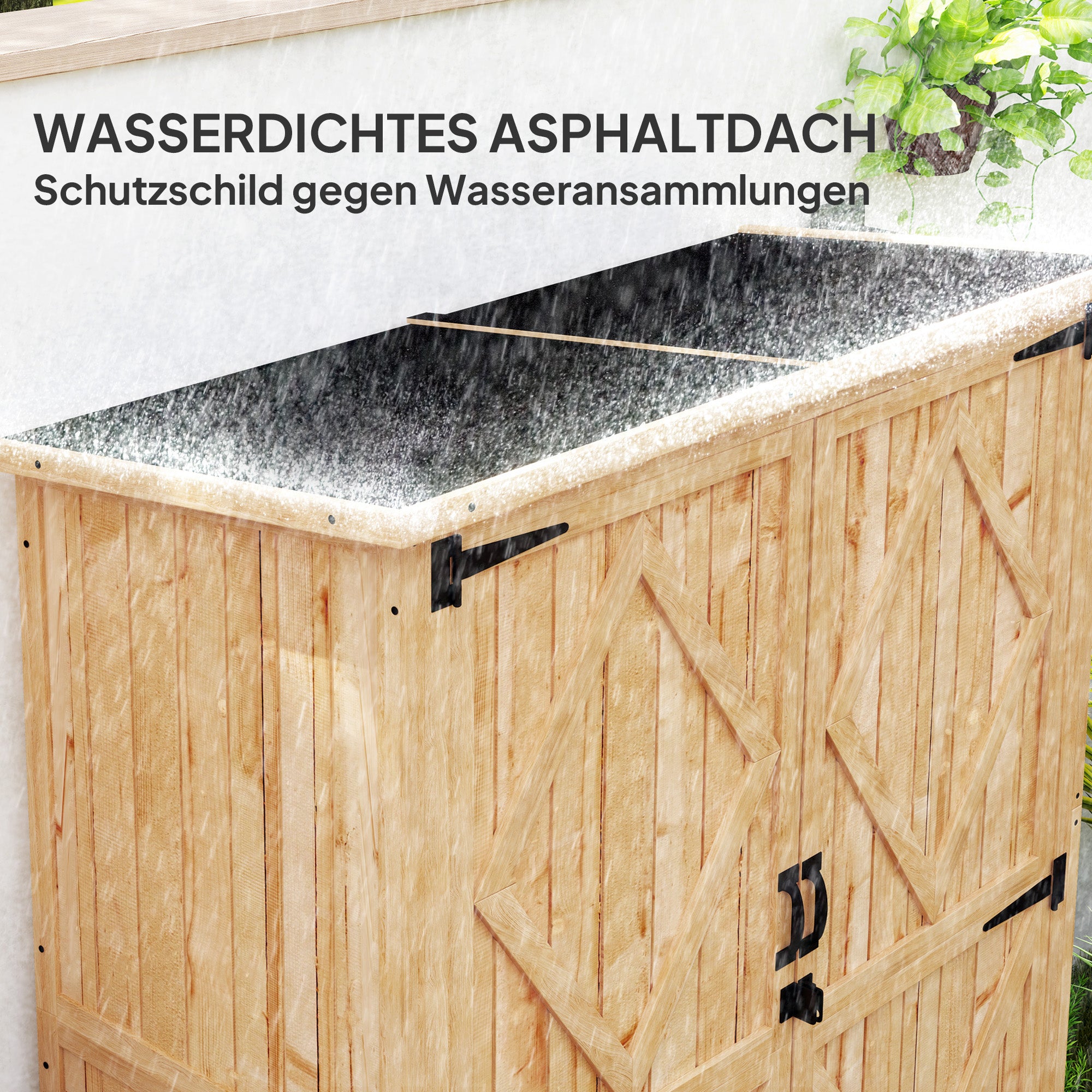 Garden Cabinet Wood, Tool Shed with Lockable Double Door Asphalt Roof Shelf 116.5x57x167cm, Weatherproof Tool Cabinet, Tool Shed for Garden, Terrace, Natural Wood