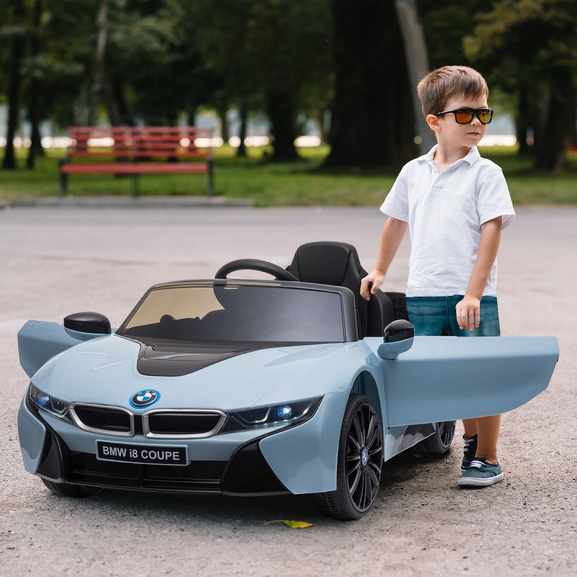 Electric Car for Kids 3-8 years 6V BMW I8 Coupe License with Remote Control, 2 Doors, Lights and Music, Electric Car in PP and Metal, 115x72.5x46 cm, Blue