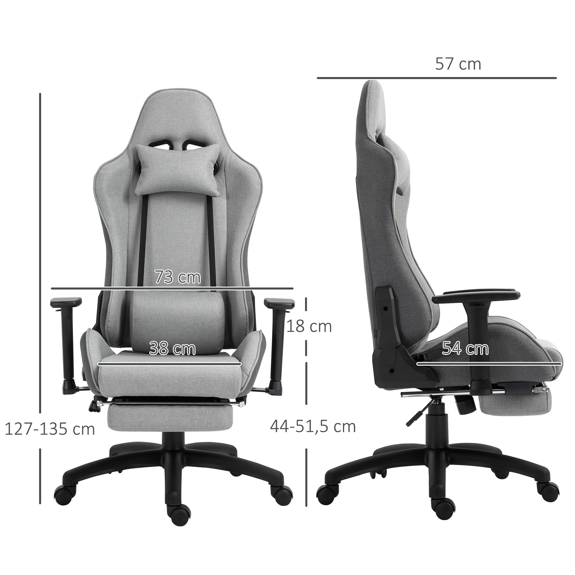 Office Chair Computer Chair Swivel Chair with Removable Headrest and Lumbar Pillow Rocking Function Ergonomic Desk Chair Rotatable Height Adjustable with Footrest PP Gray 73x57x127-135 cm