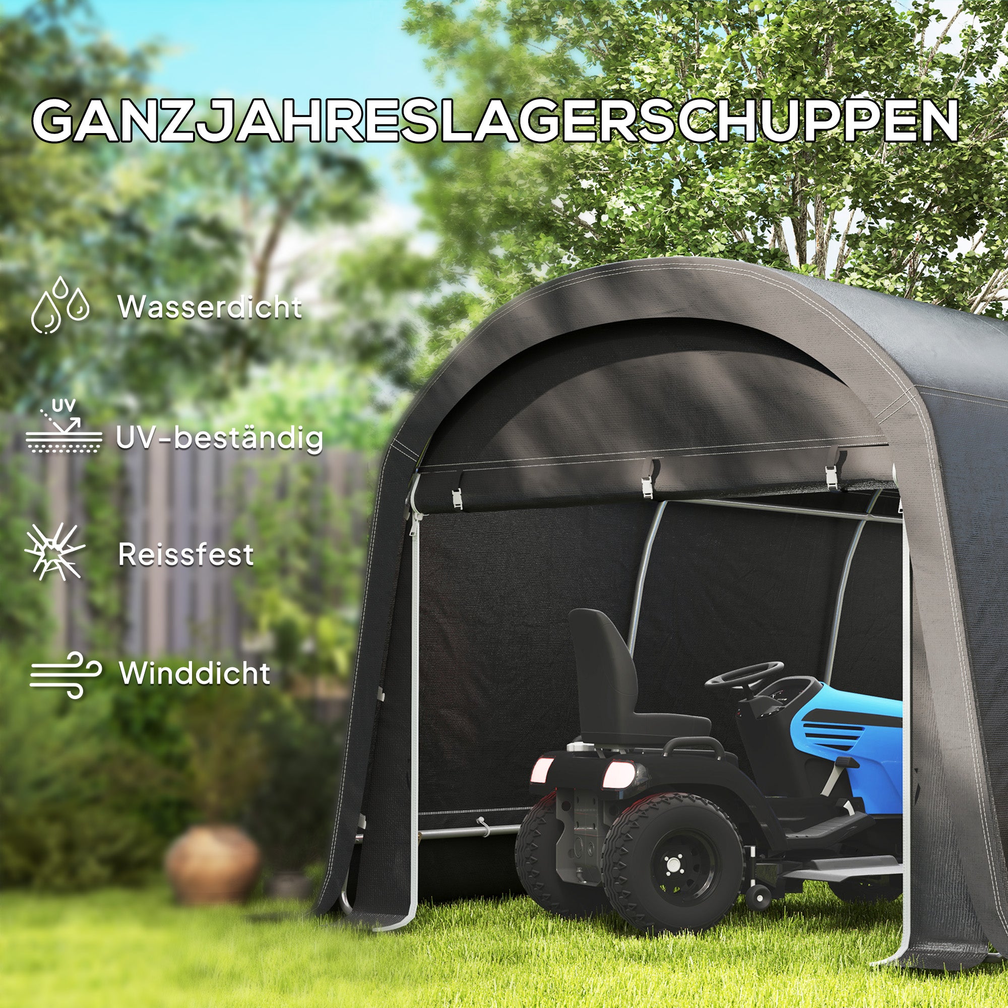 Bike Shed, Waterproof Bike Tent with Door, Anti-Dust Bike Cover, Shelter, Polyethylene Bike Shed Garage for Garden 300x450x230 cm, Dark Gray