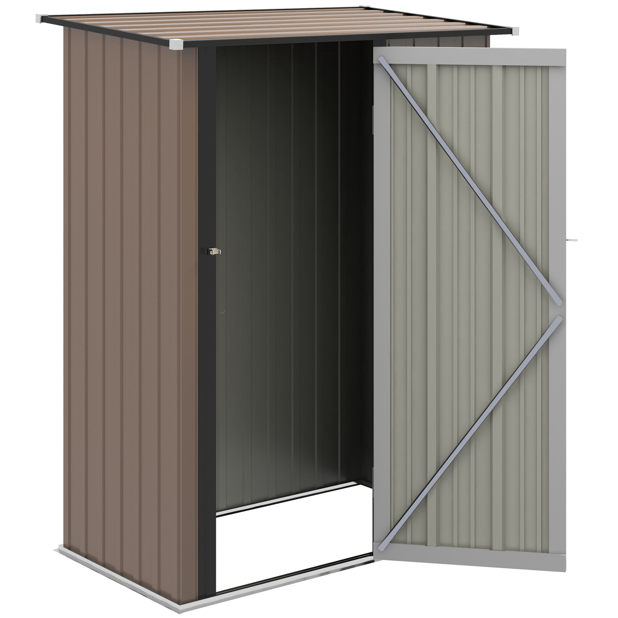 Garden Shed 1.07 m² 142x84x189 cm Metal Exterior Shed with Lockable Door and Drainage Holes for Tool Storage Brown