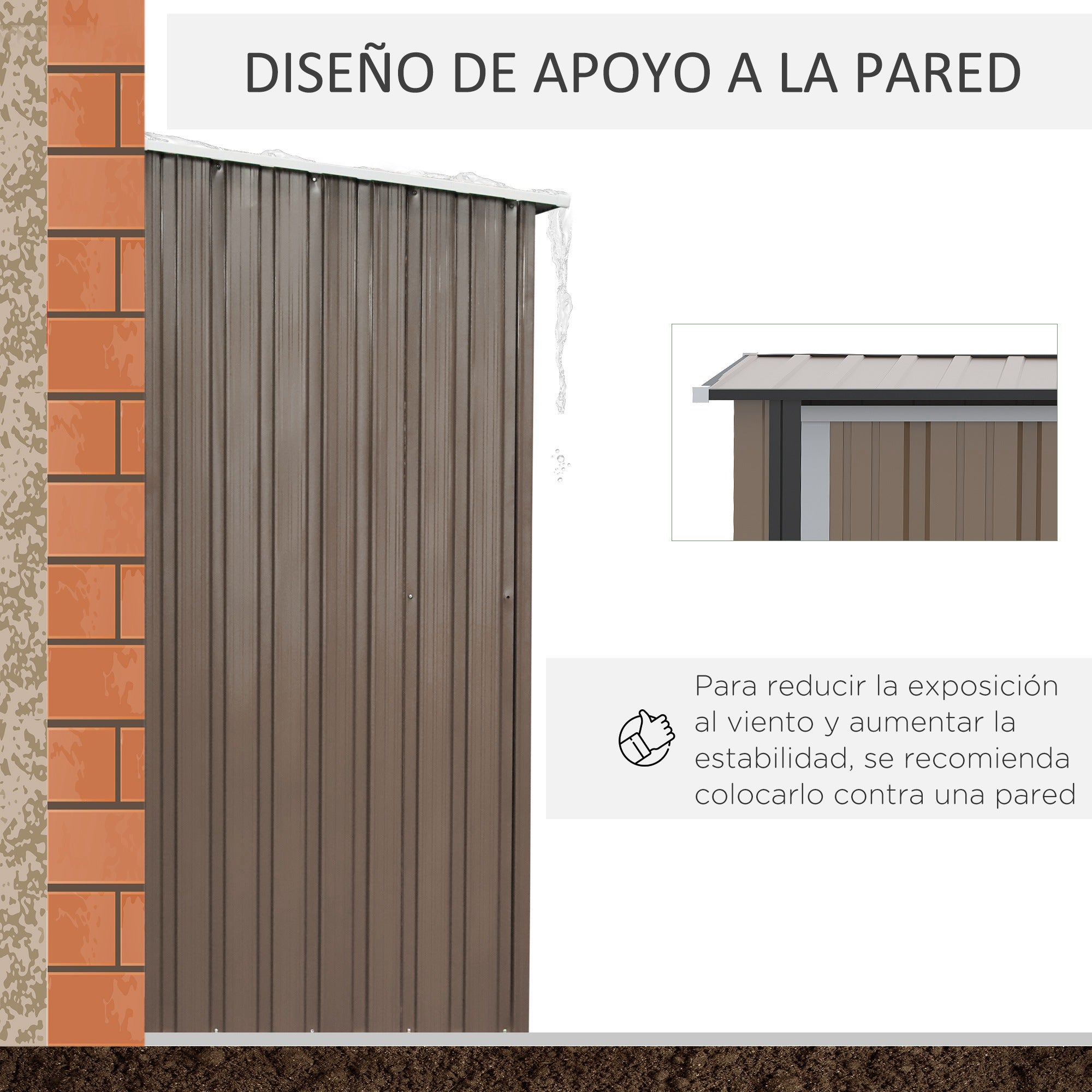 Garden Shed 1.07 m² 142x84x189 cm Metal Exterior Shed with Lockable Door and Drainage Holes for Tool Storage Brown