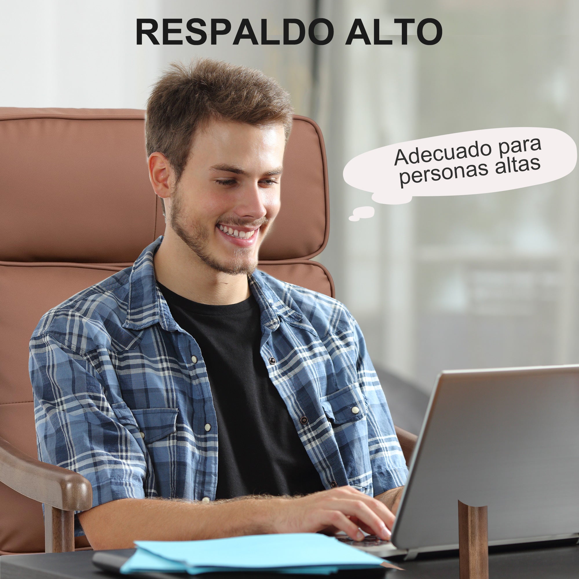 Living Room Armchair Upholstered in PU with Wooden Frame Thick Padded Cushions High Backrest Load 150 kg Reading Armchair for Living Room Bedroom Brown and Walnut Wood