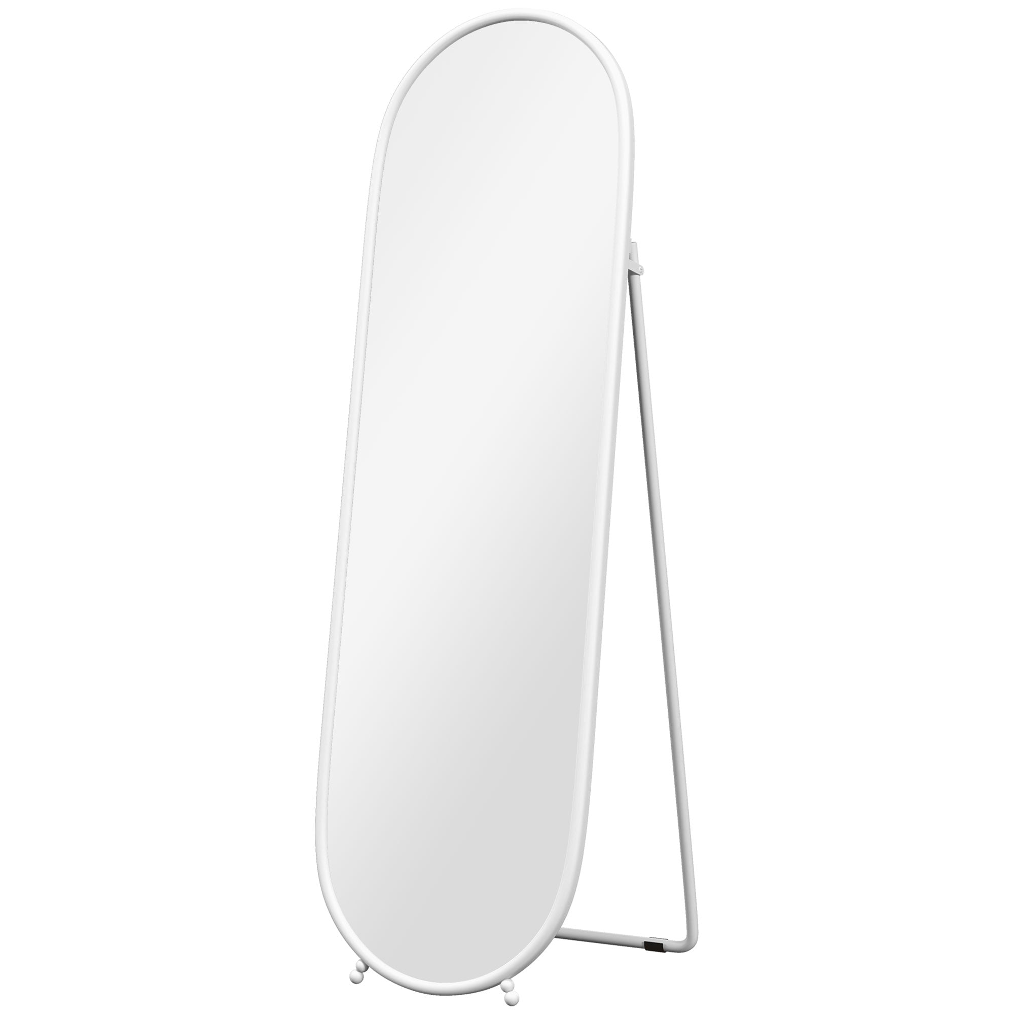Full Body Mirror, 160 x 40 cm Wall Mirror with Stand, Metal Frame, Oval Floor Mirror for Living Room, Bedroom, White